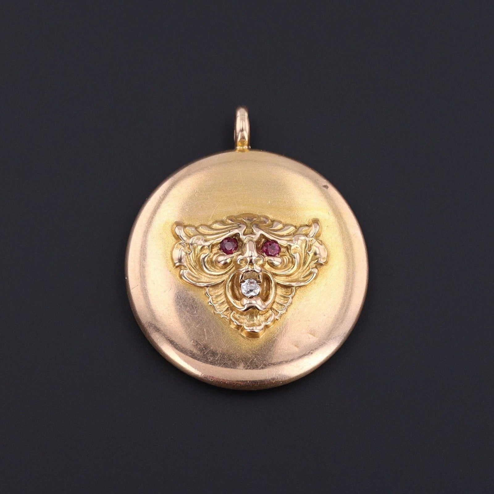 Gargoyle Pendant | 10k Gold, Ruby & Diamond Pendant - Trademark Antiques
