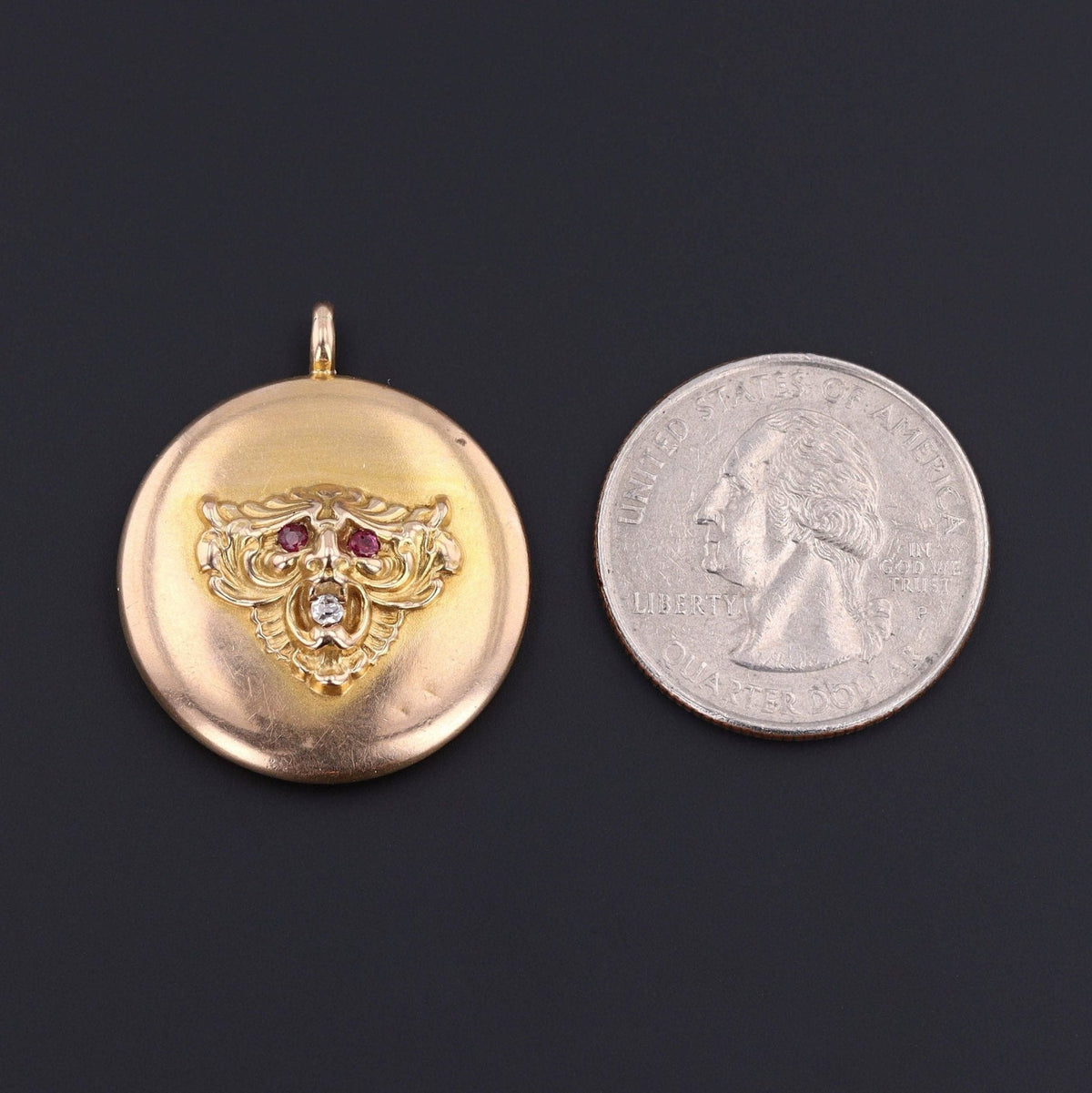 Gargoyle Pendant | 10k Gold, Ruby &amp; Diamond Pendant - Trademark Antiques