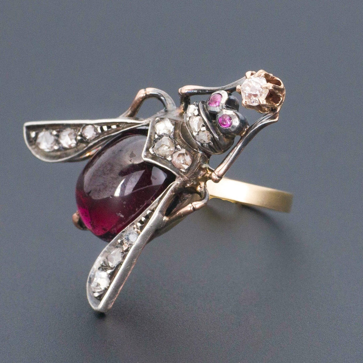 Garnet &amp; Diamond Ring | Antique Bug or Insect Ring - Trademark Antiques