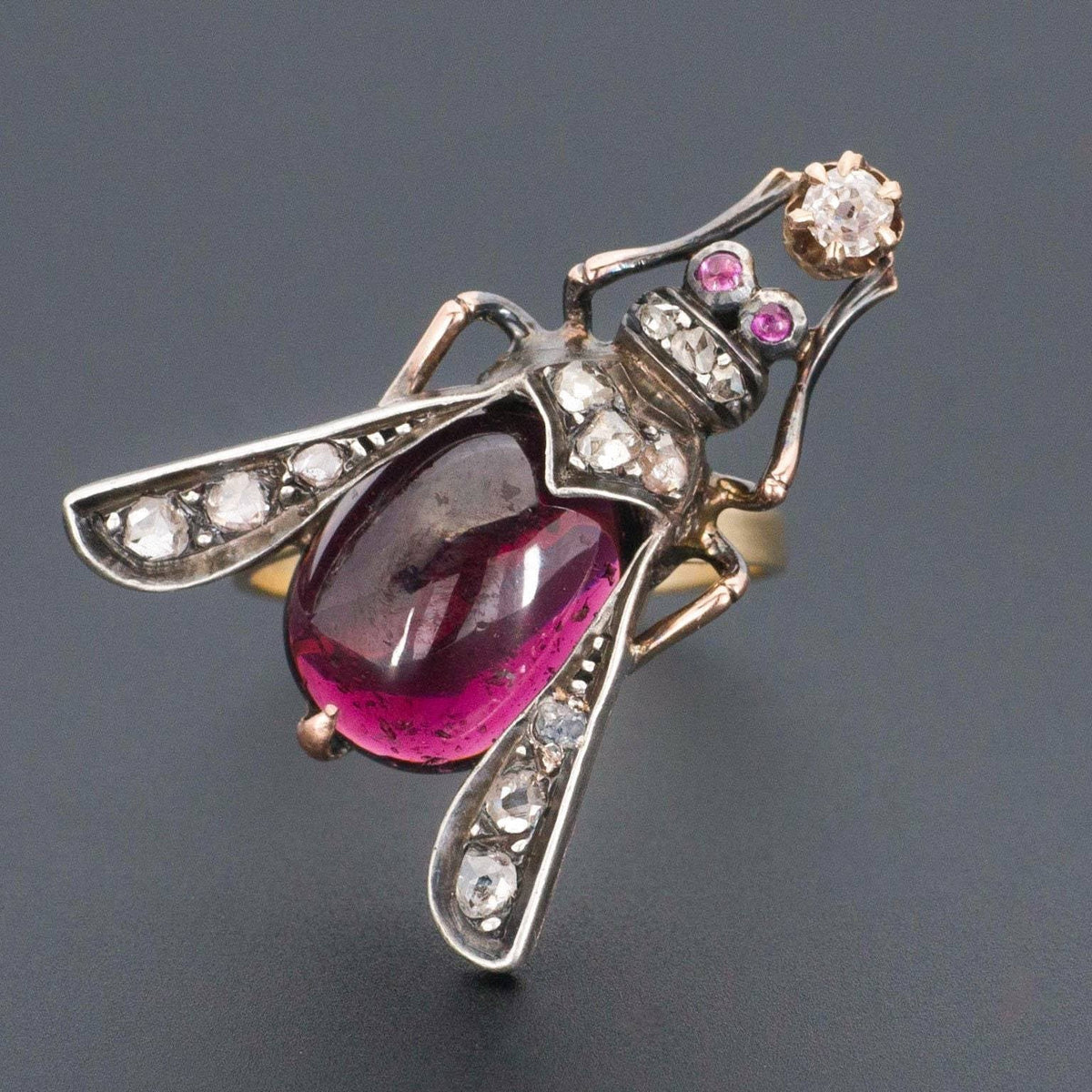 Garnet &amp; Diamond Ring | Antique Bug or Insect Ring - Trademark Antiques