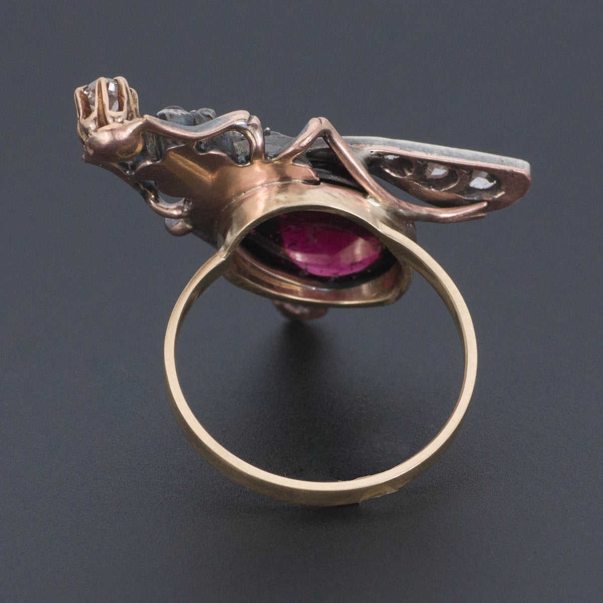 Garnet &amp; Diamond Ring | Antique Bug or Insect Ring - Trademark Antiques