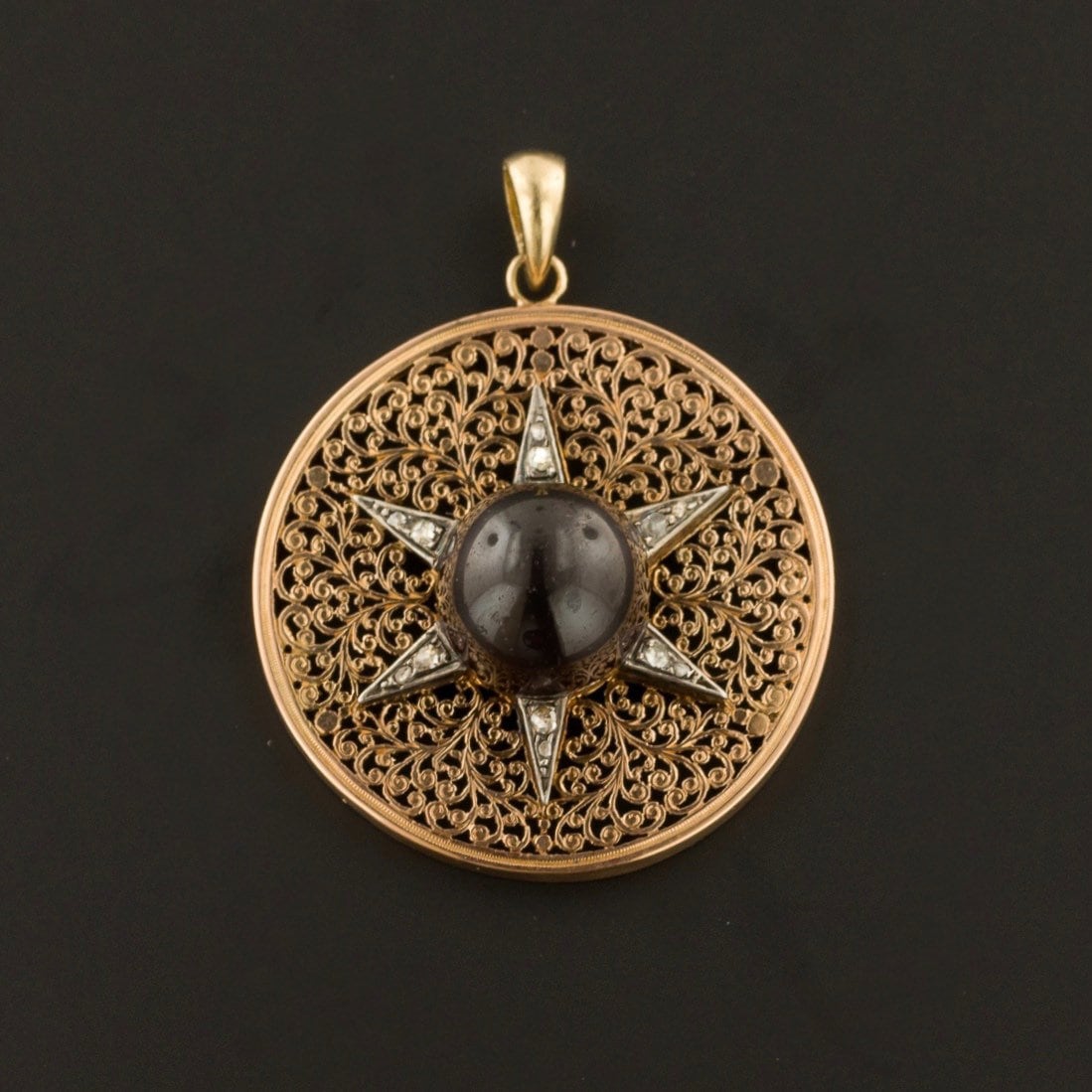 Garnet & Diamond Star Pendant | 14k Rose Gold Pendant - Trademark Antiques