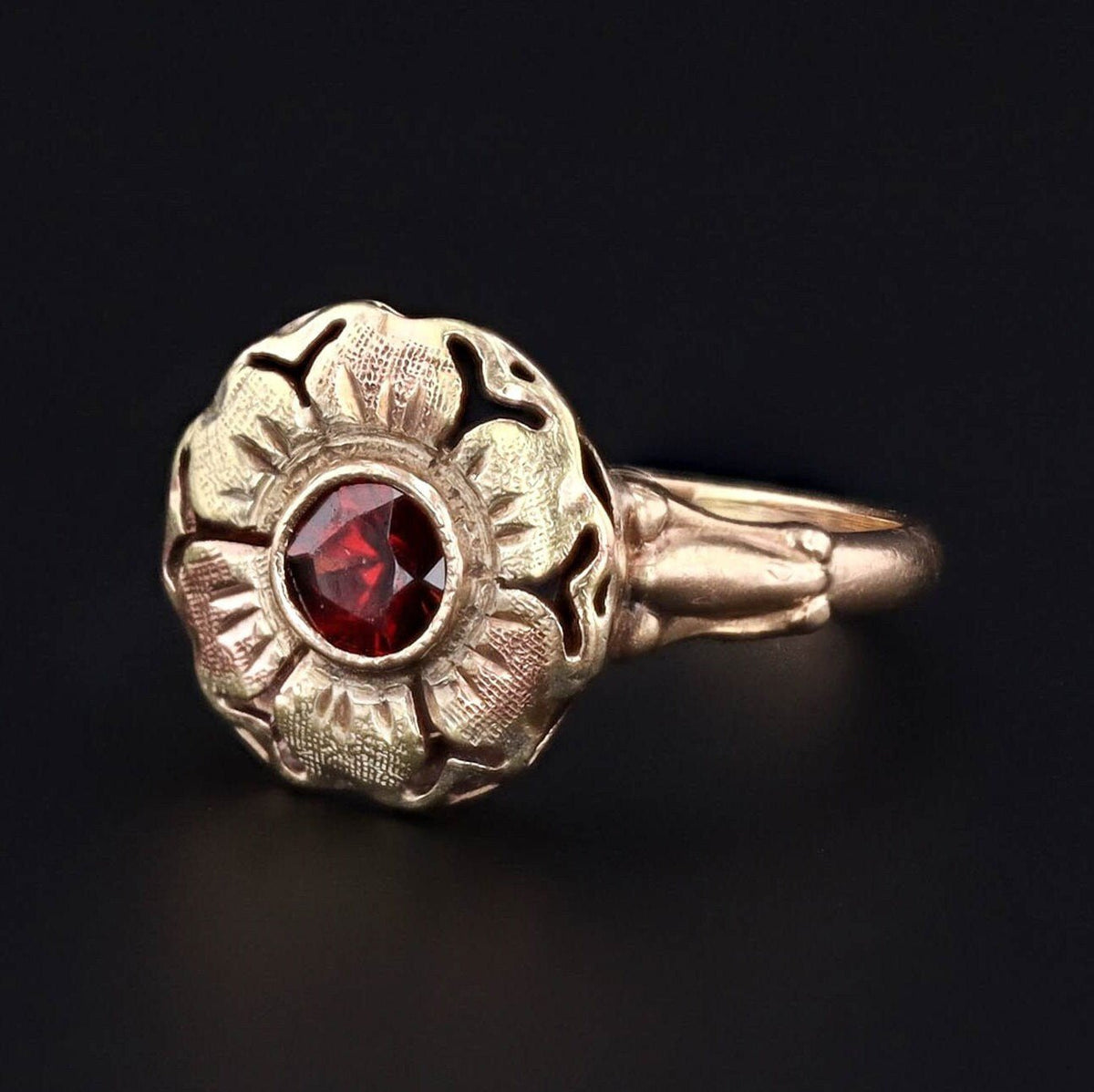 Garnet Flower Ring | Gold Flower Ring - Trademark Antiques