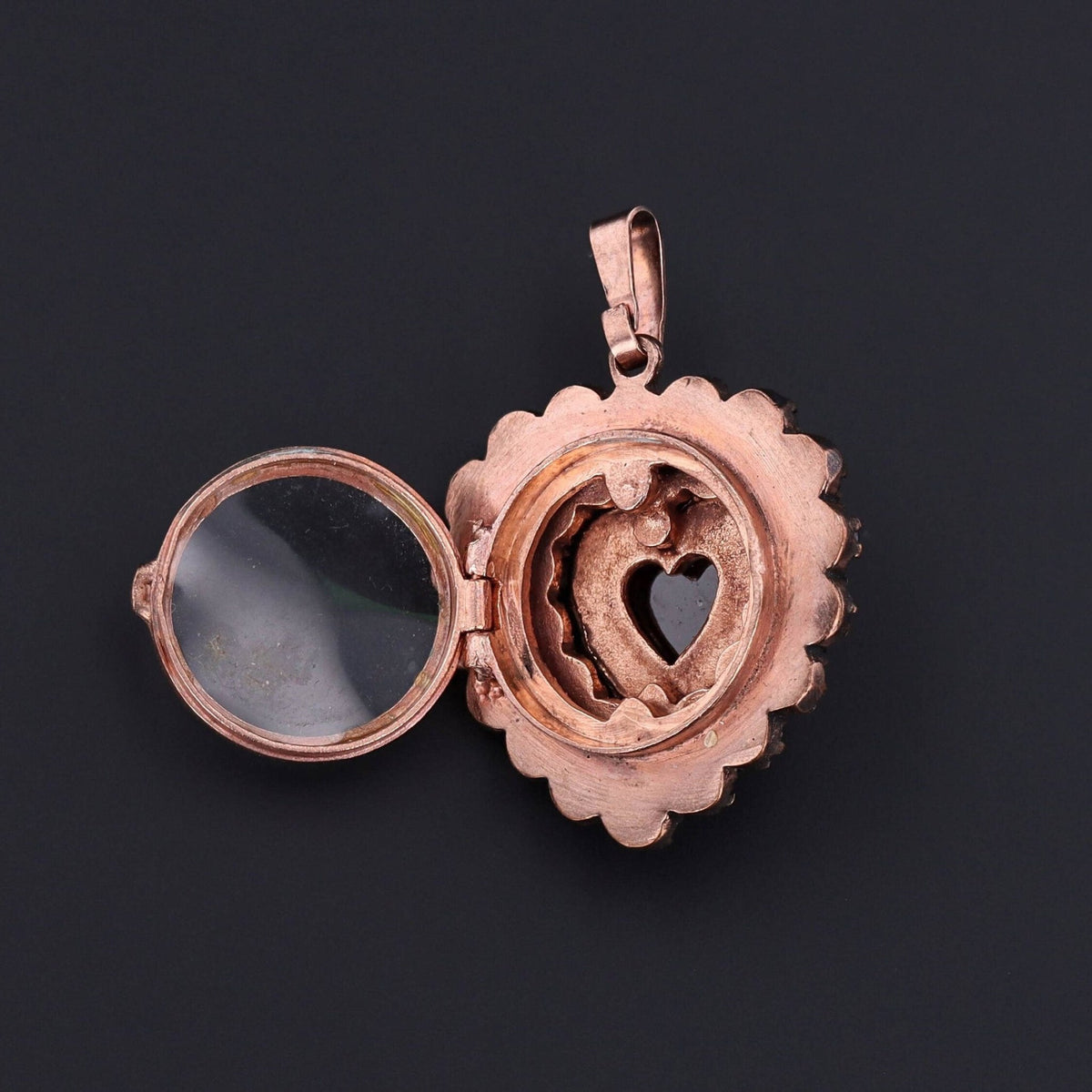 Garnet Heart Locket | Bohemian Garnet Pendant Locket - Trademark Antiques
