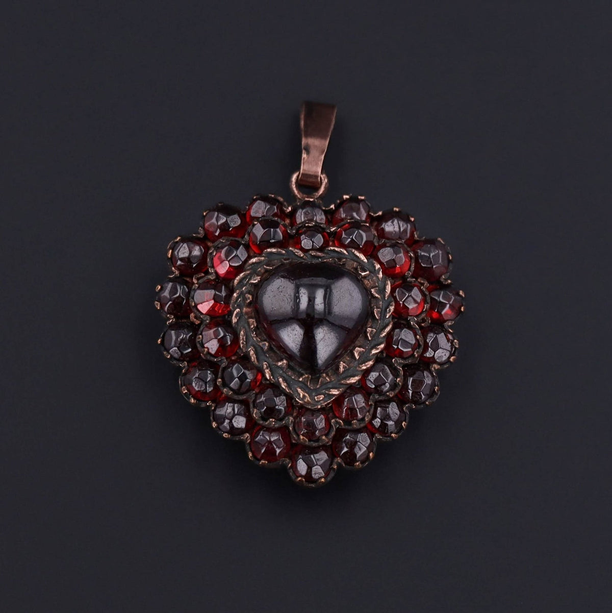 Garnet Heart Locket | Bohemian Garnet Pendant Locket - Trademark Antiques