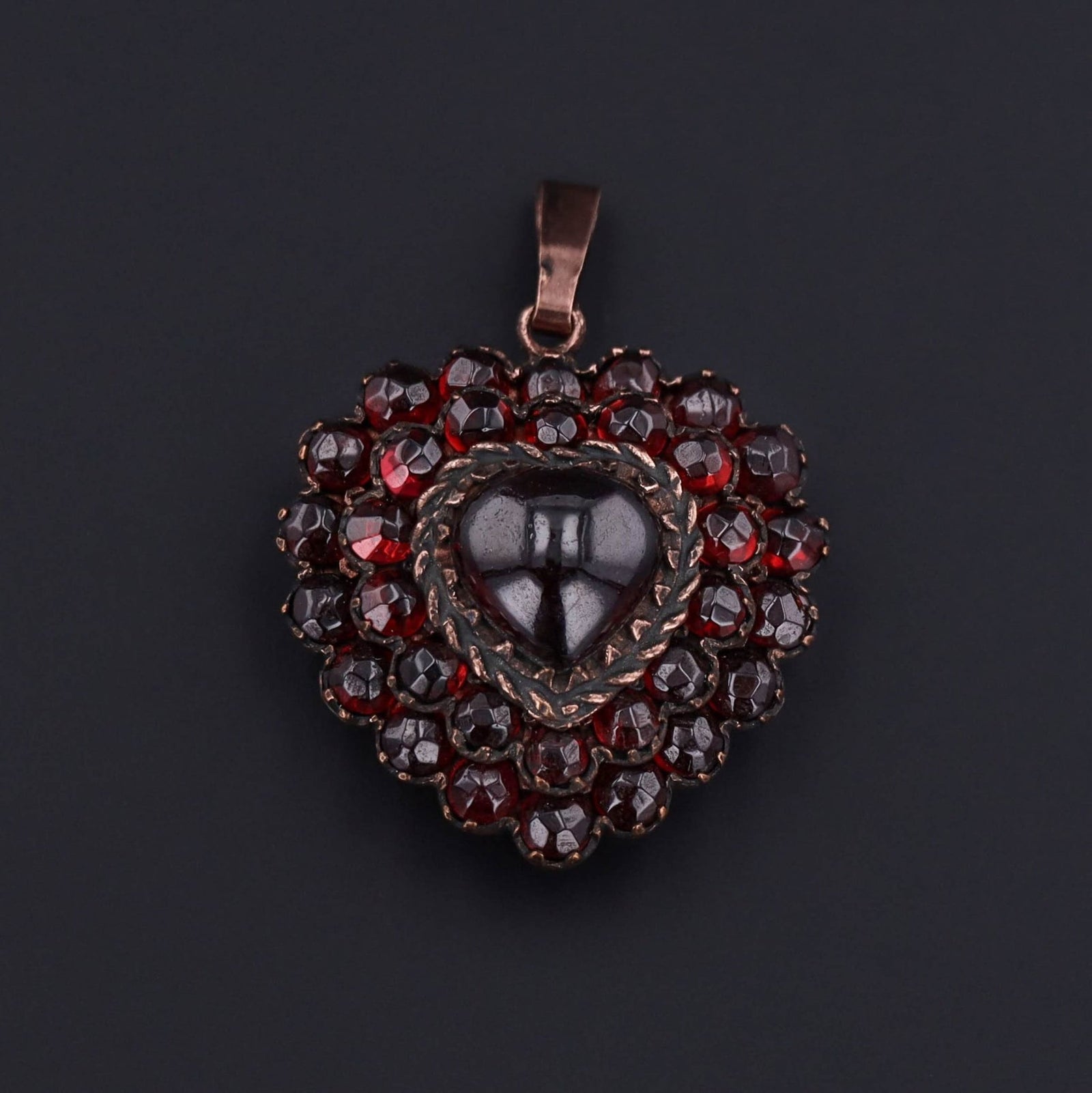 Garnet Heart Locket | Bohemian Garnet Pendant Locket - Trademark Antiques