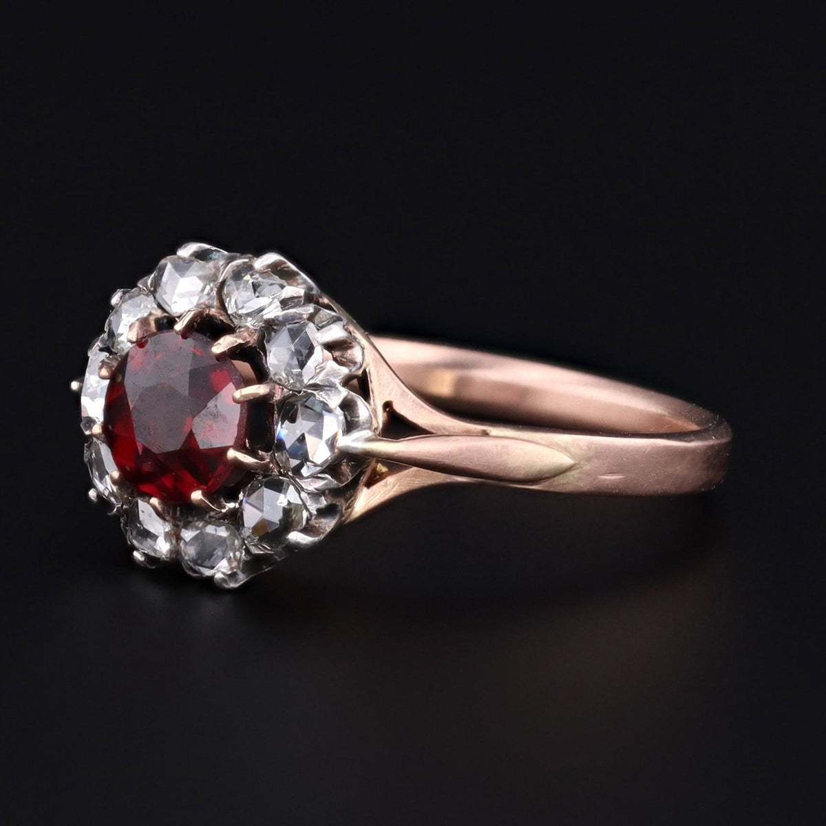 Garnet Ring | Antique Garnet &amp; Rose Cut Diamond Ring - Trademark Antiques