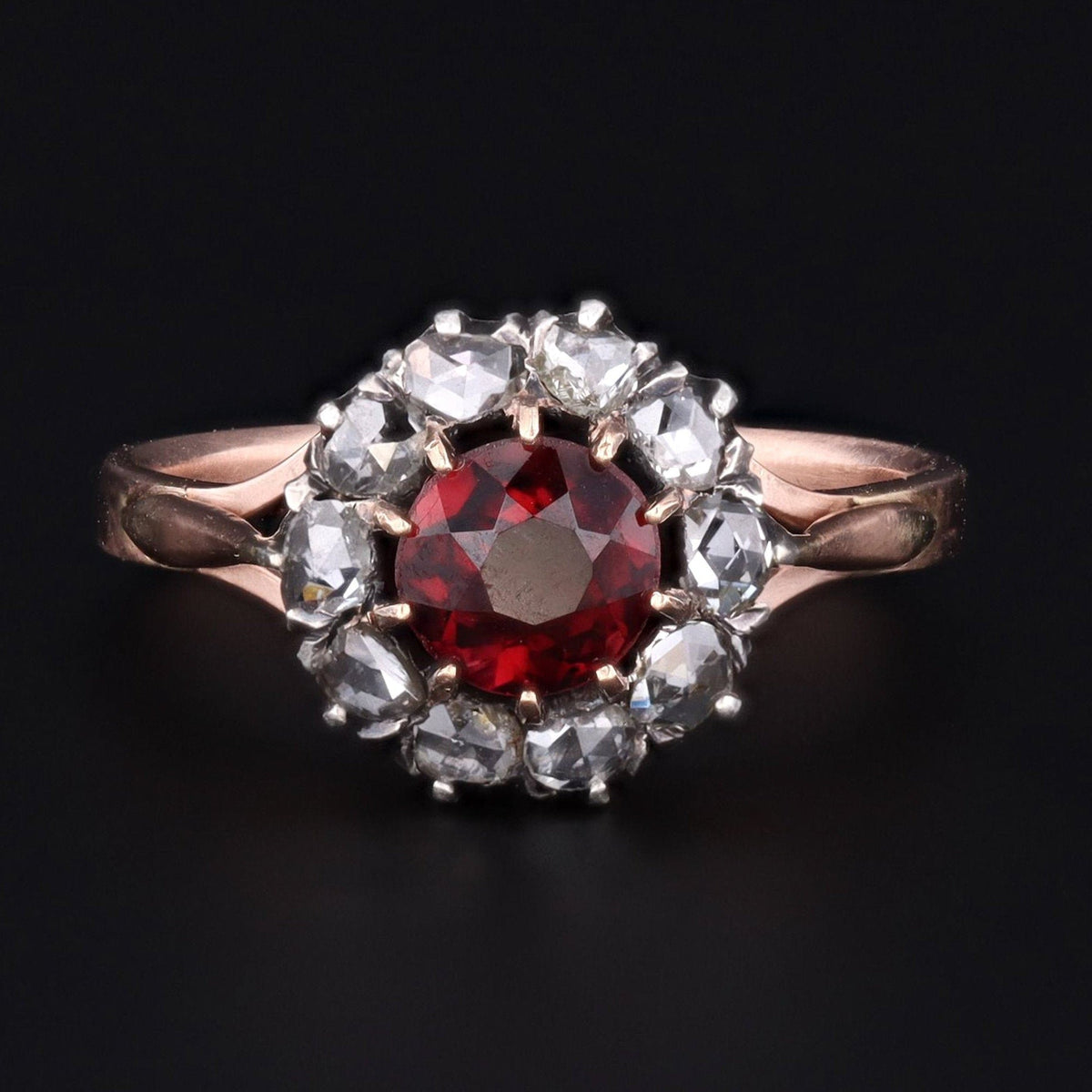 Garnet Ring | Antique Garnet &amp; Rose Cut Diamond Ring - Trademark Antiques