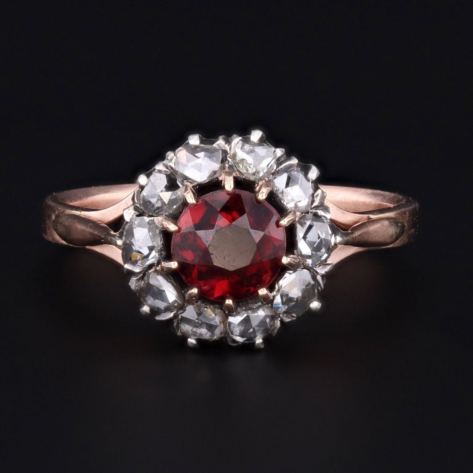 Garnet Ring | Antique Garnet & Rose Cut Diamond Ring - Trademark Antiques