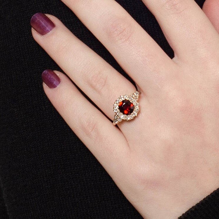 Garnet Ring | Antique Rhodolite Garnet and Diamond Ring - Trademark Antiques