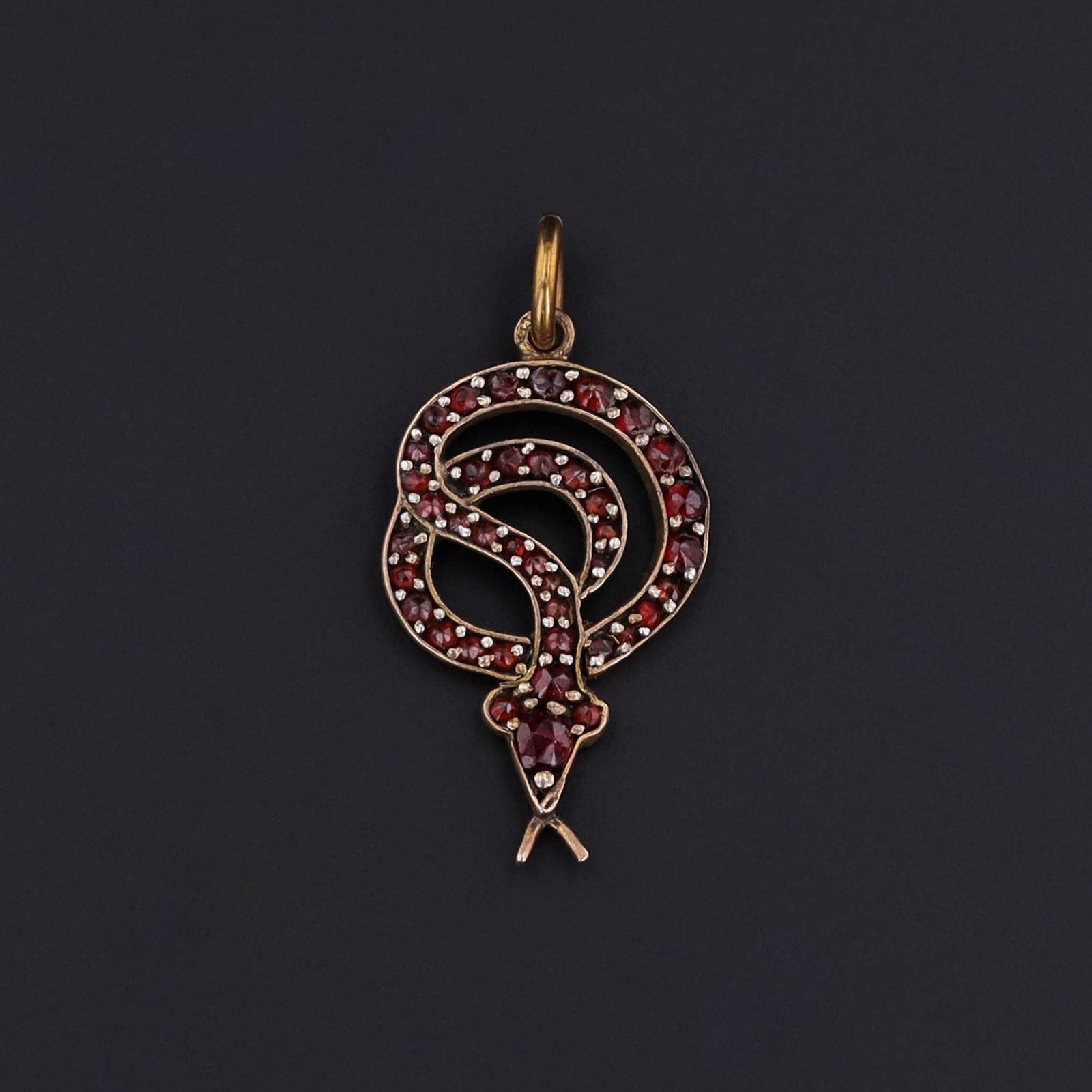 Garnet Snake Pendant | Snake Charm - Trademark Antiques