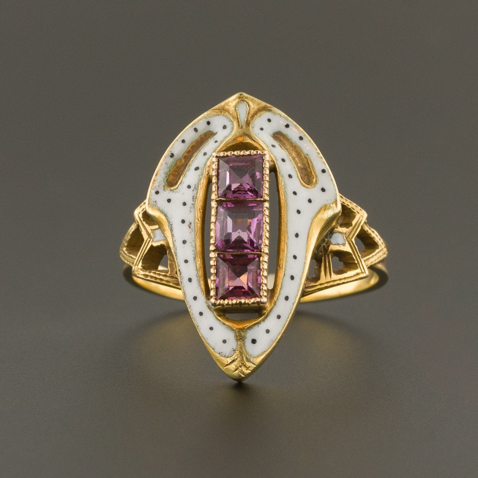Garnet & White Enamel Ring | Antique Ring - Trademark Antiques
