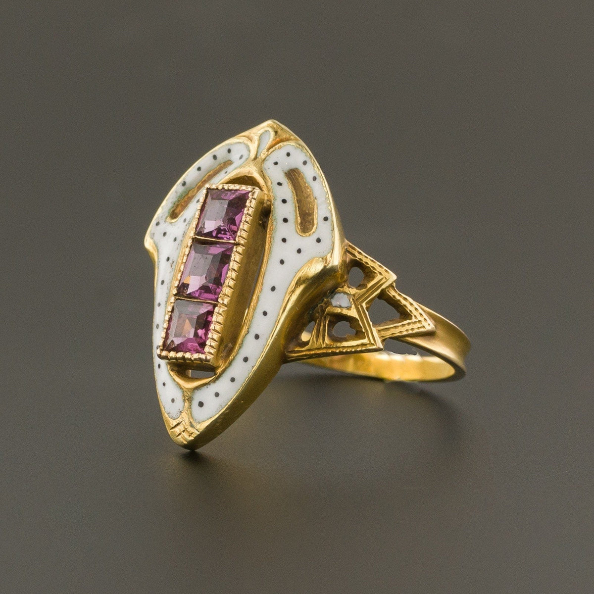 Garnet &amp; White Enamel Ring | Antique Ring - Trademark Antiques