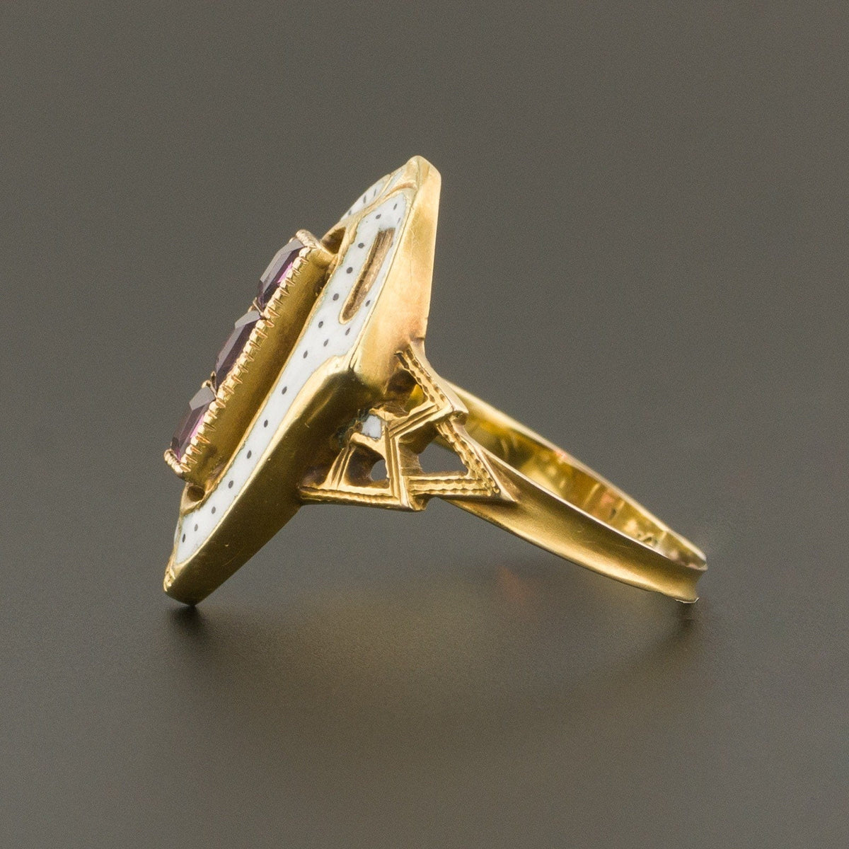 Garnet &amp; White Enamel Ring | Antique Ring - Trademark Antiques