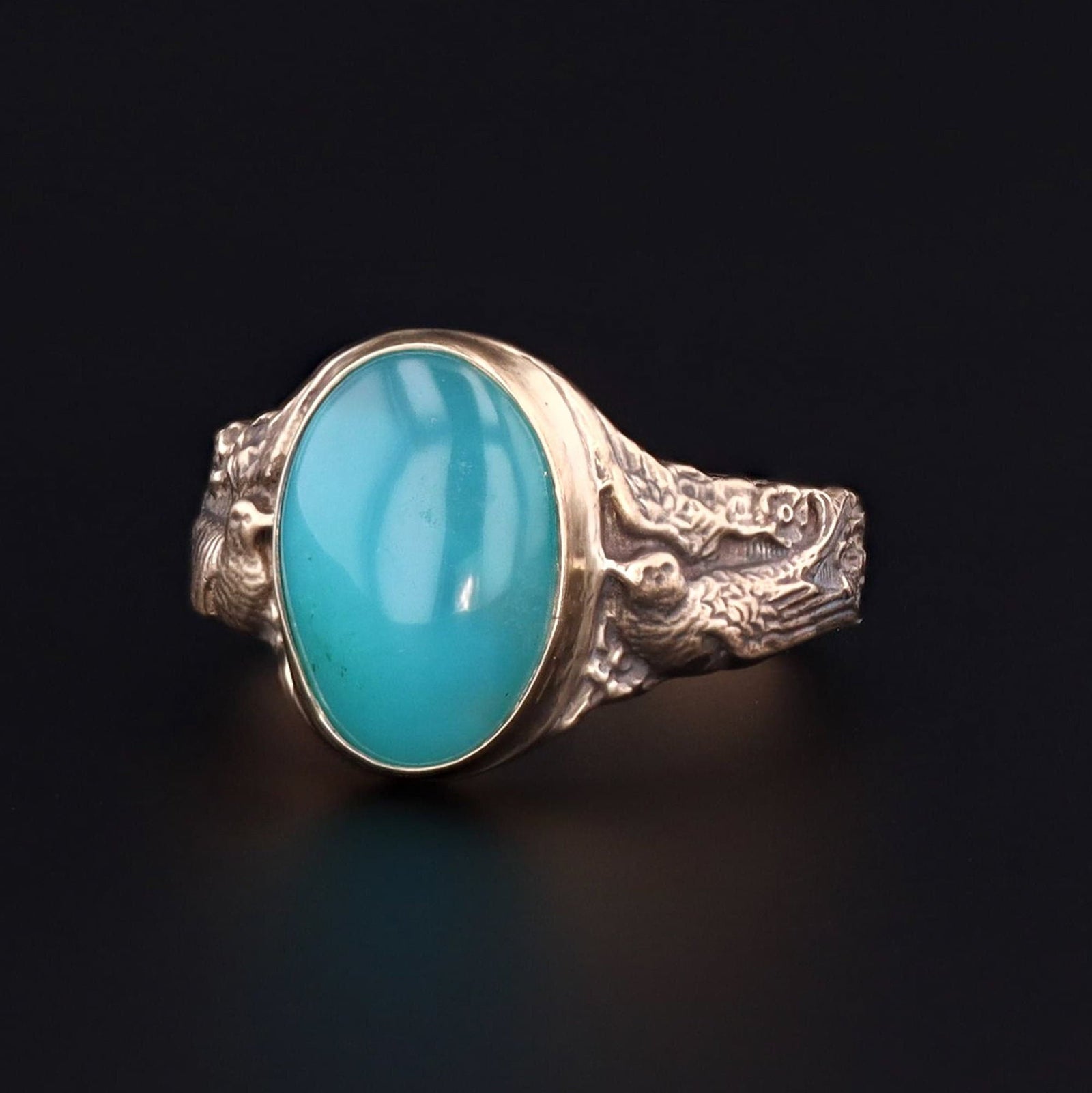 Gem Silica Ring | 14k Gold Gem Silica Bird Ring - Trademark Antiques