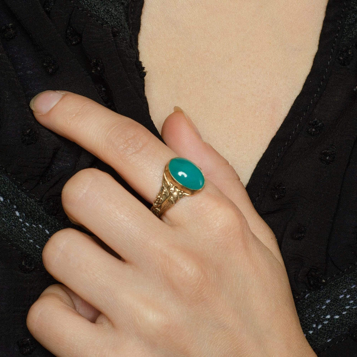 Gem Silica Ring | 14k Gold Gem Silica Bird Ring - Trademark Antiques
