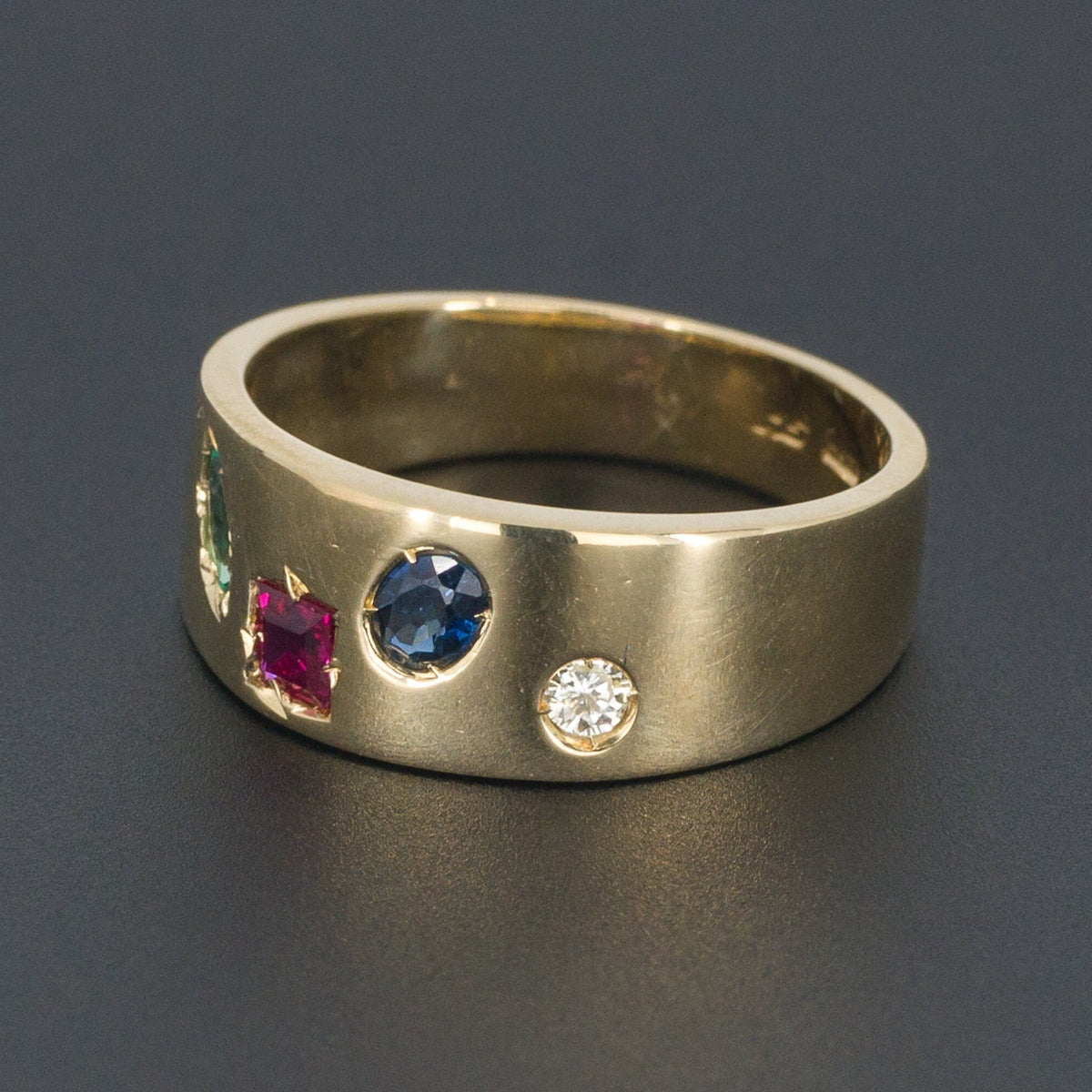 Gemstone Ring | 18k Gold &amp; Multi - Stone Ring - Trademark Antiques