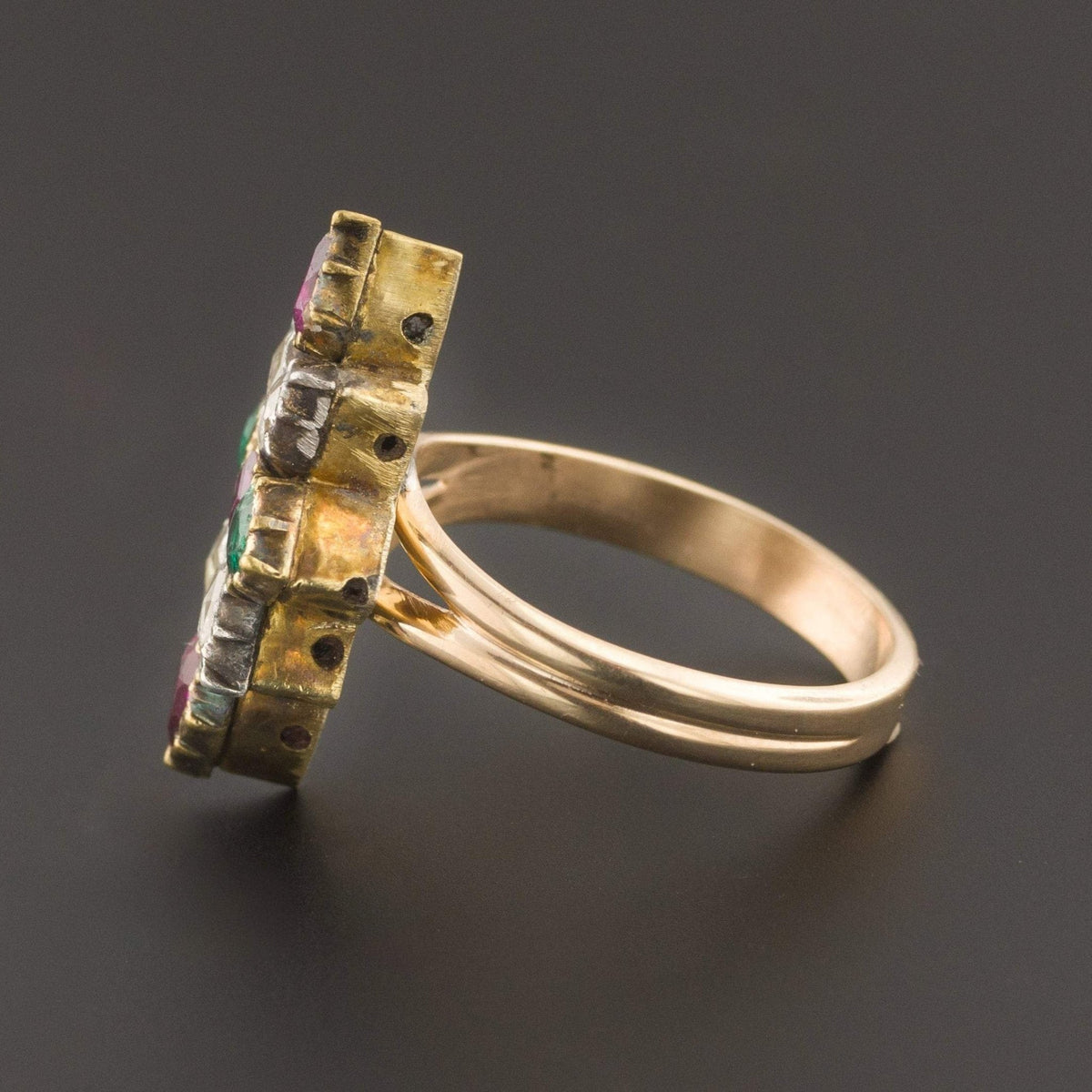 Gemstone Ring | Diamond Emerald &amp; Ruby Ring - Trademark Antiques