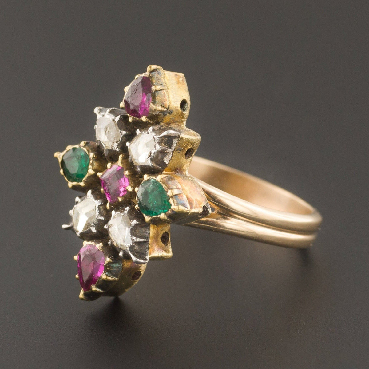 Gemstone Ring | Diamond Emerald &amp; Ruby Ring - Trademark Antiques