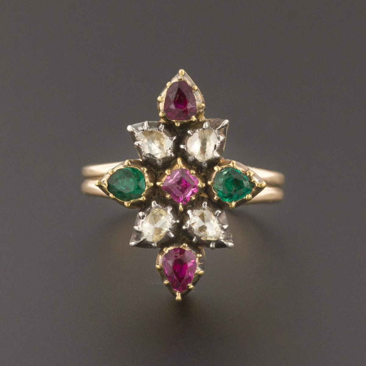 Gemstone Ring | Diamond Emerald &amp; Ruby Ring - Trademark Antiques