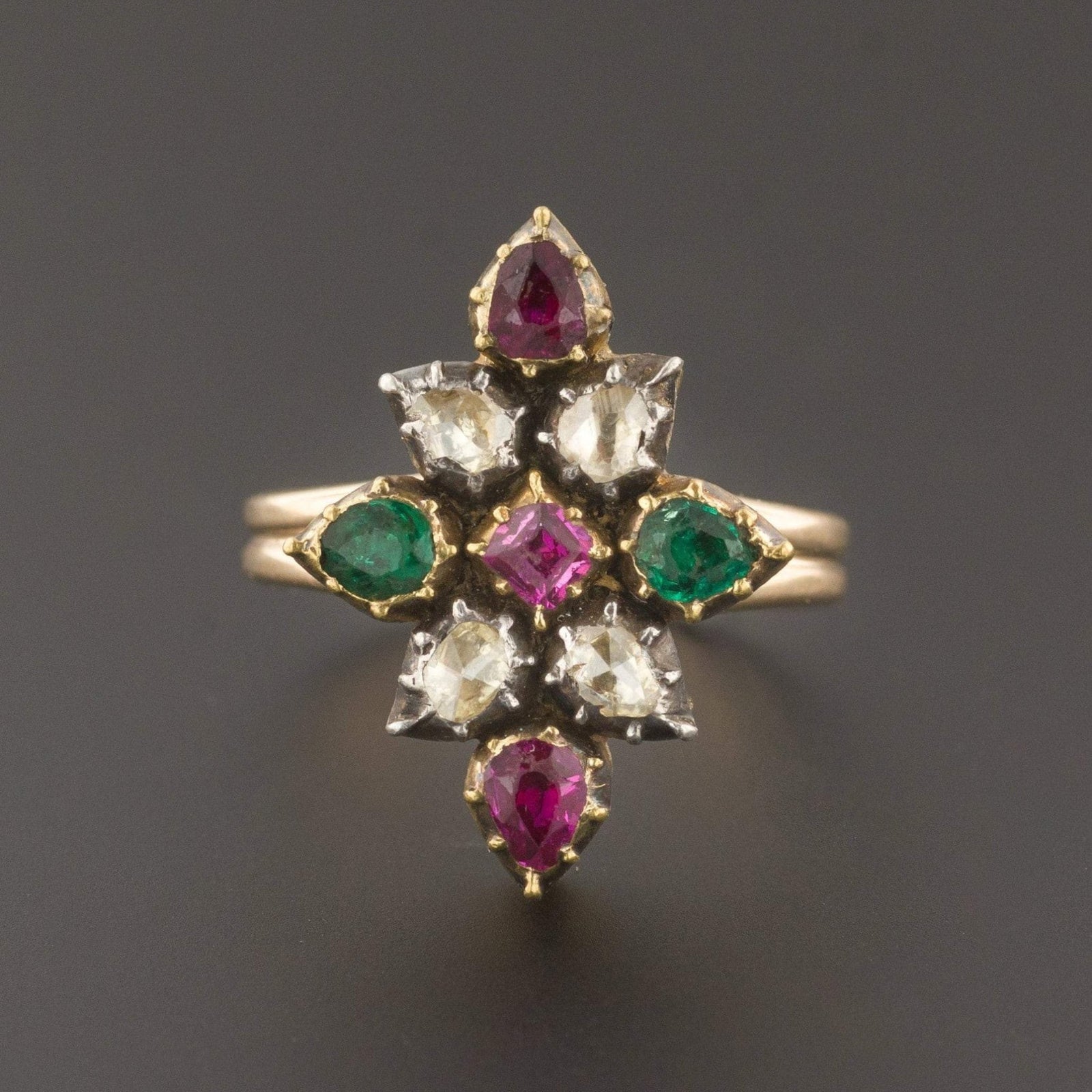 Gemstone Ring | Diamond Emerald & Ruby Ring - Trademark Antiques