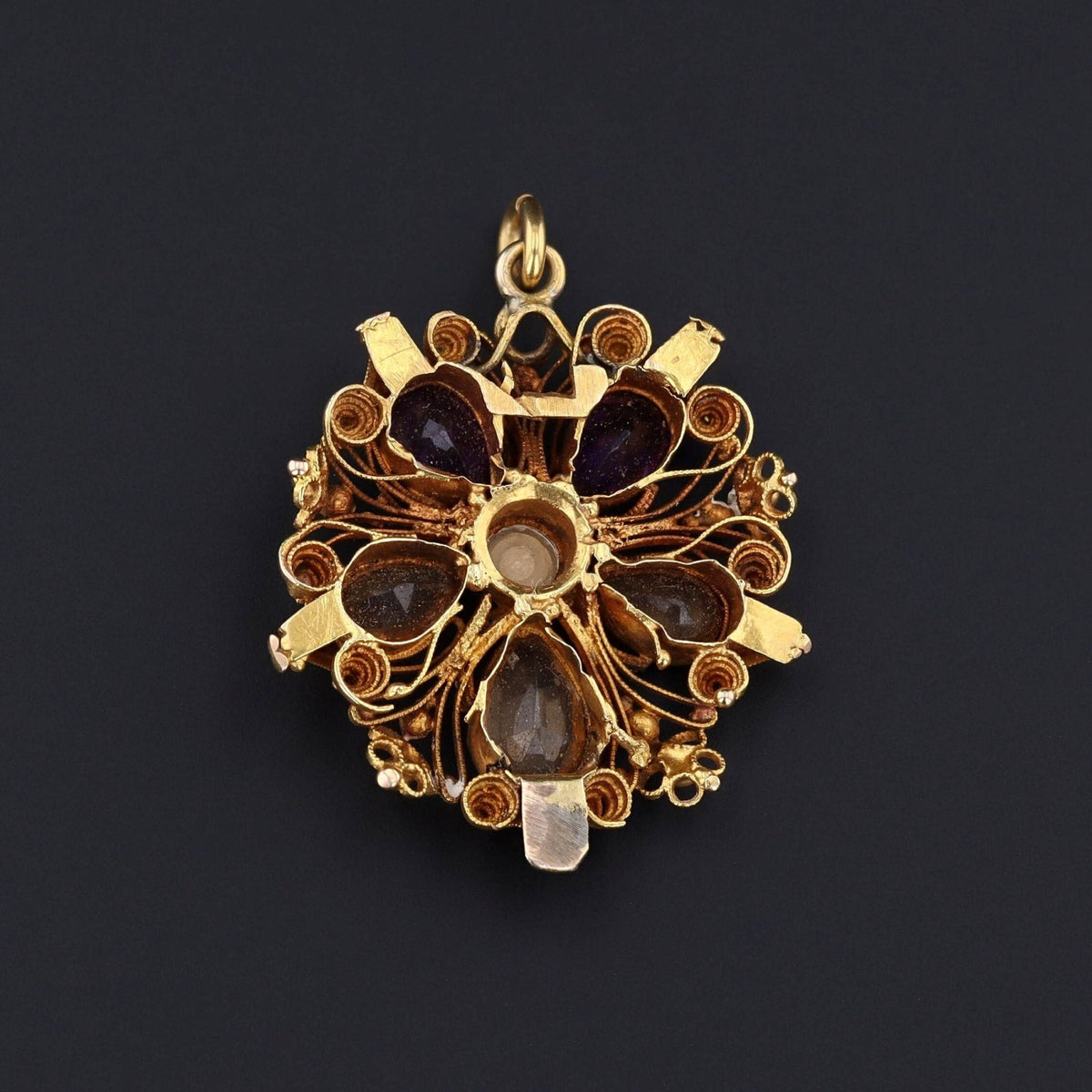 Georgian Citrine and Amethyst Pansy Pendant of 14k Gold - Trademark Antiques