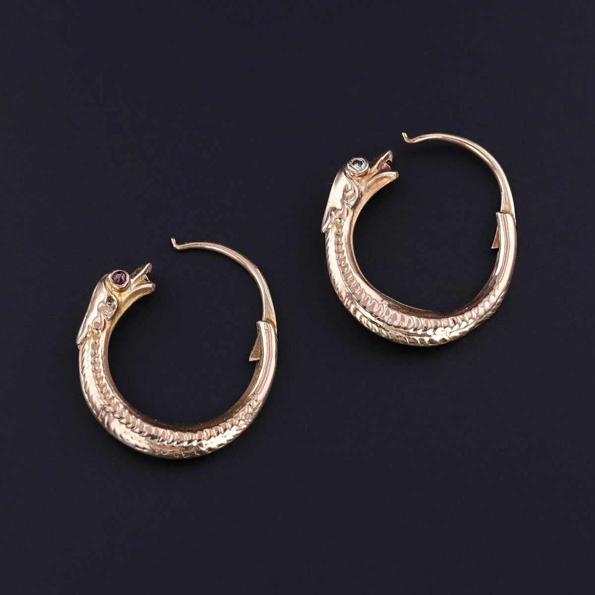 Georgian Ouroboros Hoop Earrings of 14k Gold - Trademark Antiques