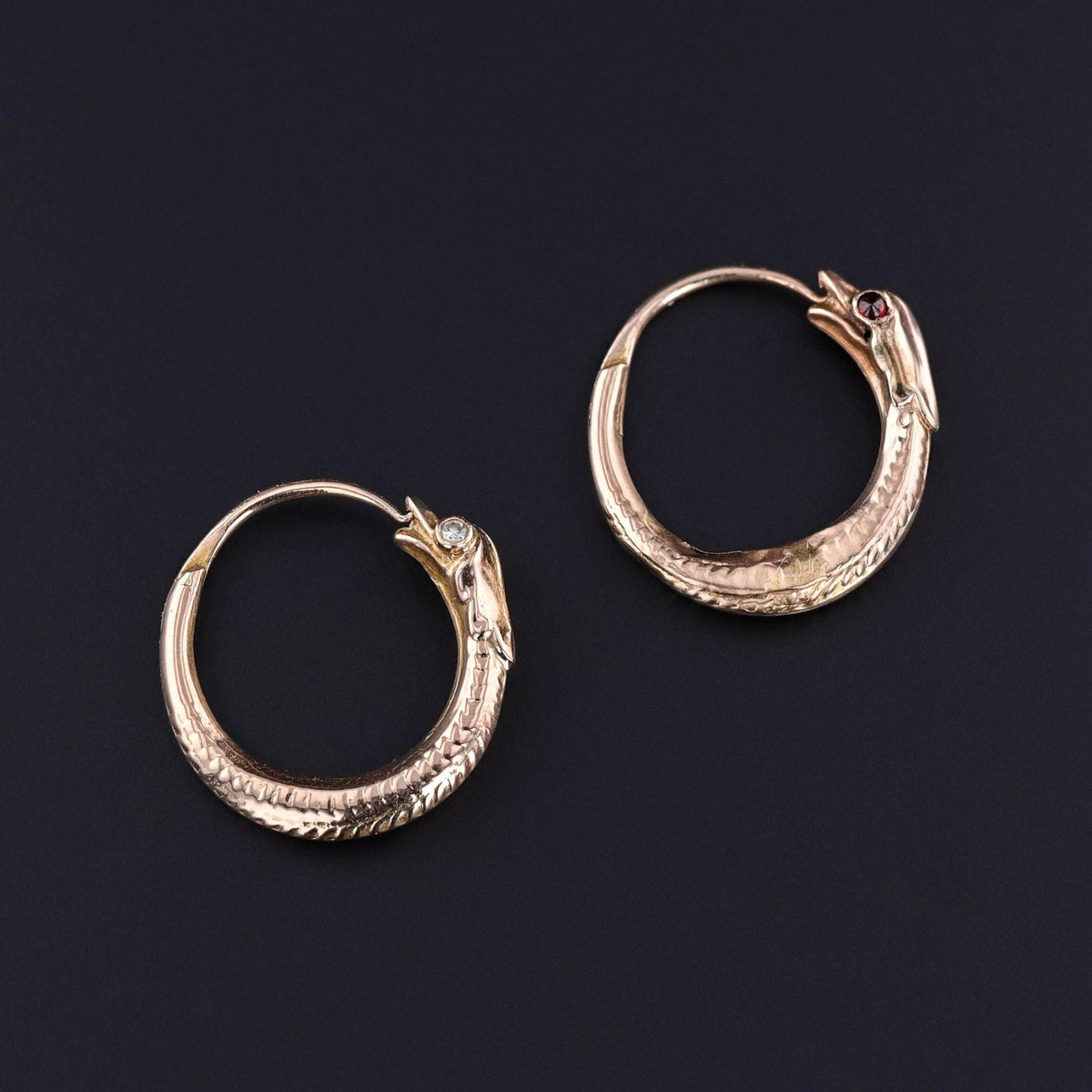 Georgian Ouroboros Hoop Earrings of 14k Gold - Trademark Antiques