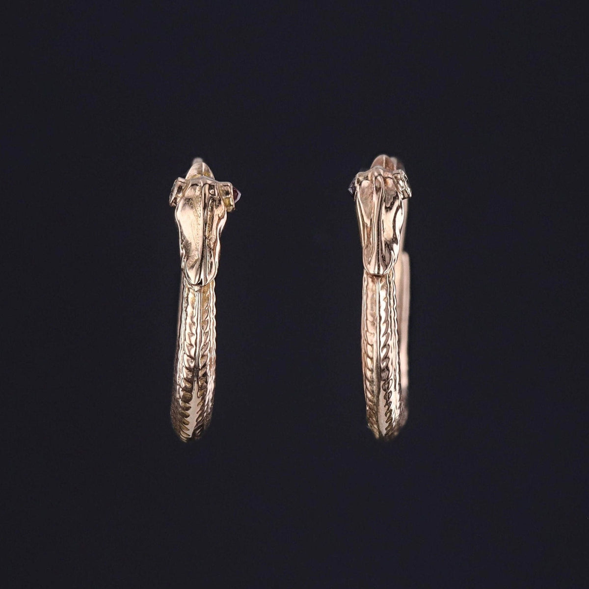 Georgian Ouroboros Hoop Earrings of 14k Gold - Trademark Antiques