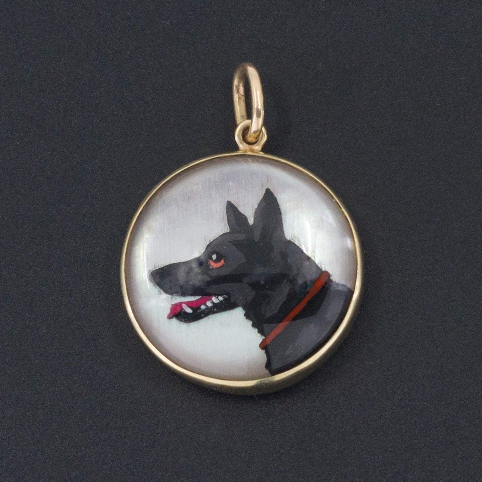 German Shepherd Charm | Antique Reverse Painted Crystal Dog Charm - Trademark Antiques