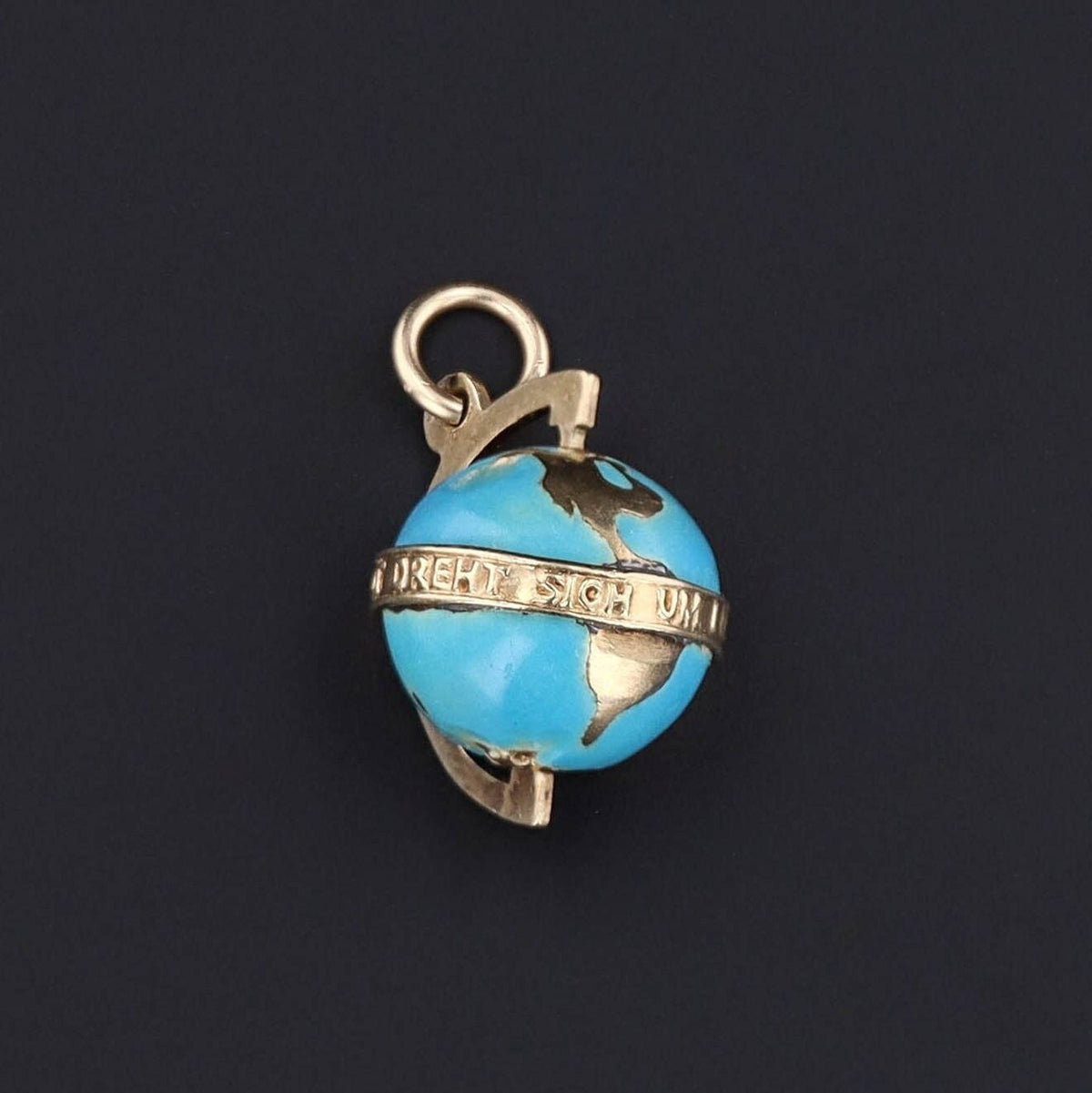 Globe Charm | 14k Gold &amp; Enamel Pendant - Trademark Antiques