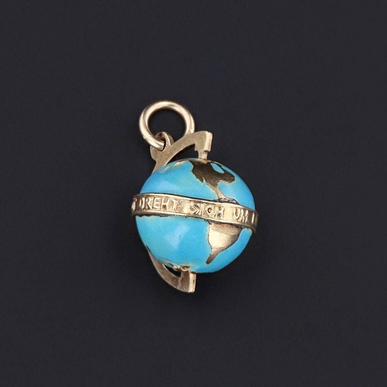 Globe Charm | 14k Gold & Enamel Pendant - Trademark Antiques