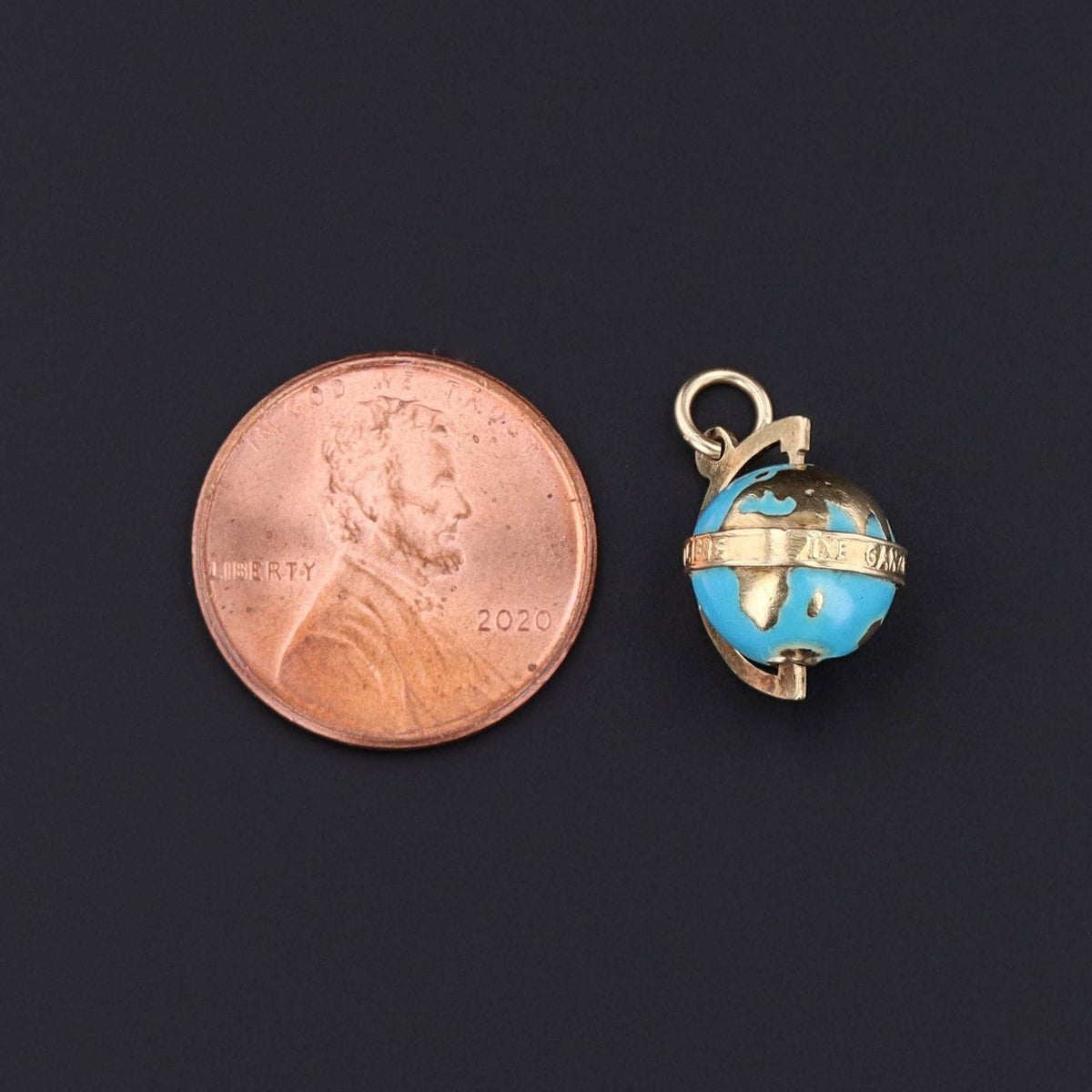Globe Charm | 14k Gold &amp; Enamel Pendant - Trademark Antiques