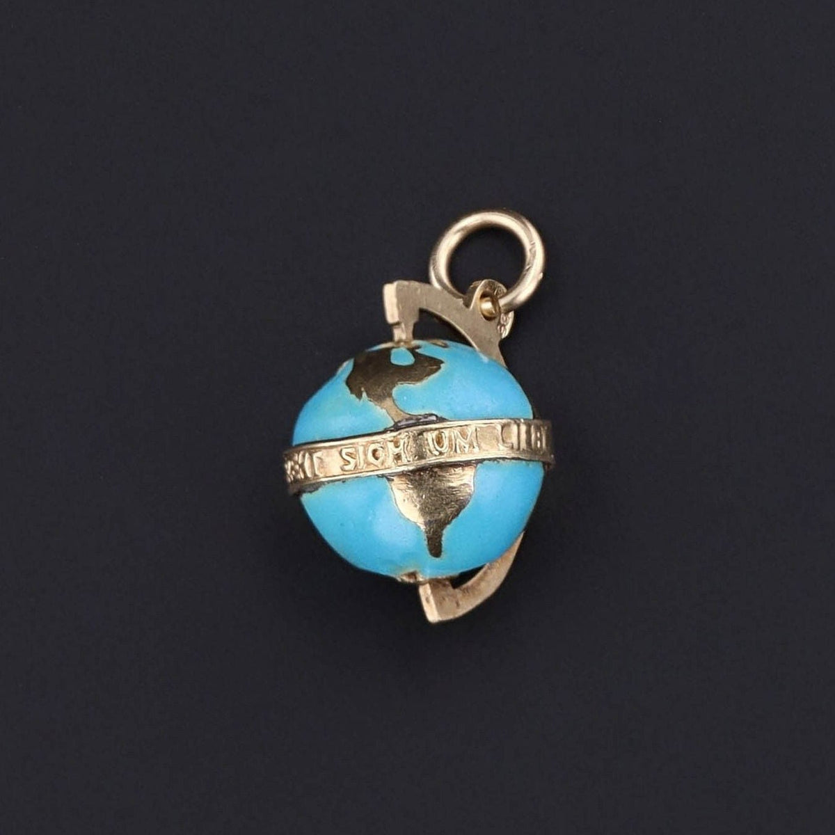 Globe Charm | 14k Gold &amp; Enamel Pendant - Trademark Antiques