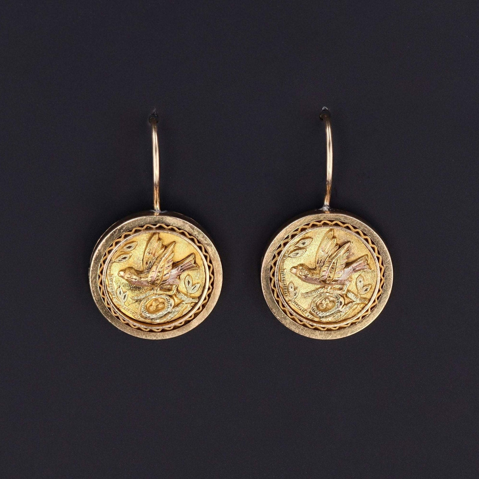 Gold Bird Earrings | 14k Gold Earrings - Trademark Antiques