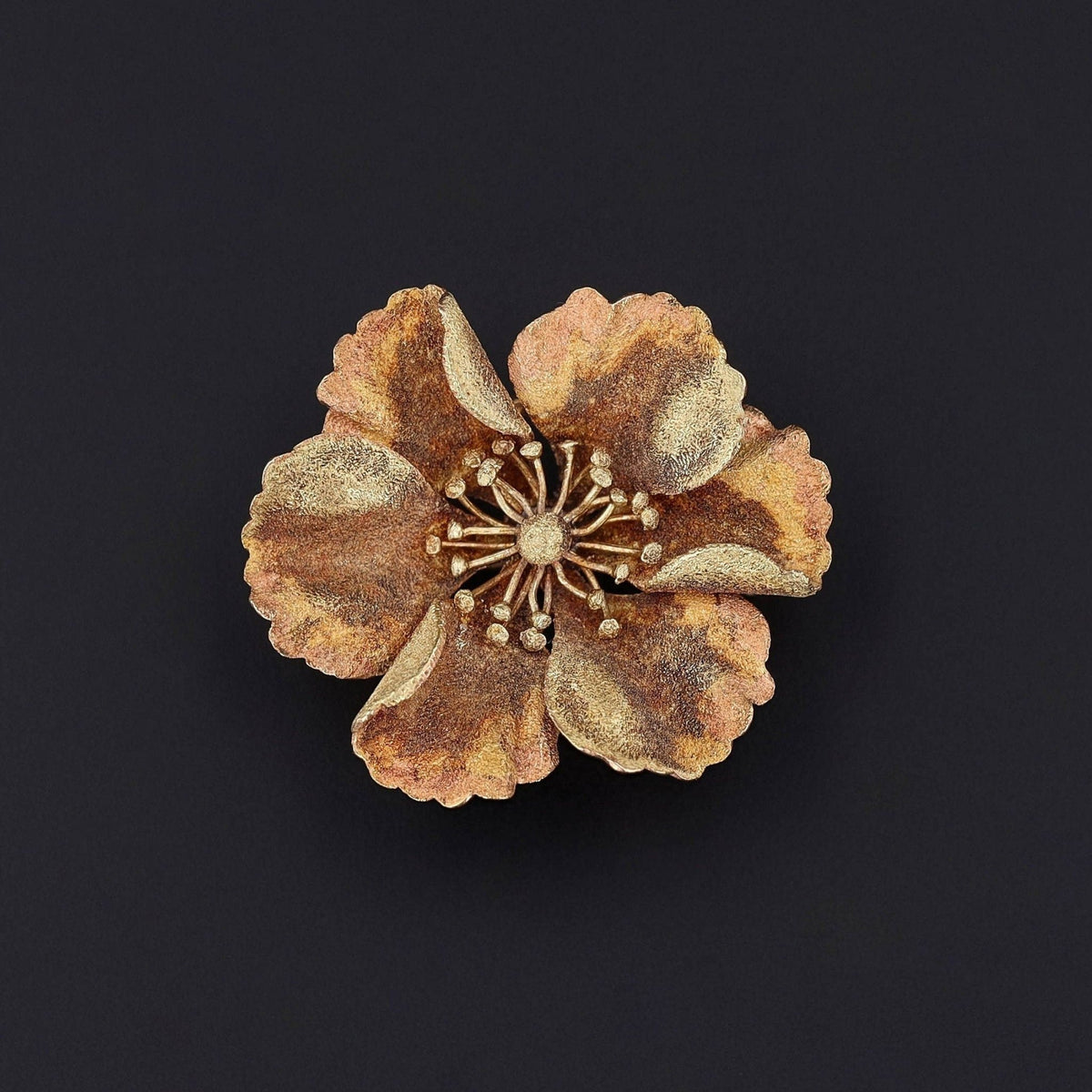 Gold Flower Brooch | Flower Pin - Trademark Antiques