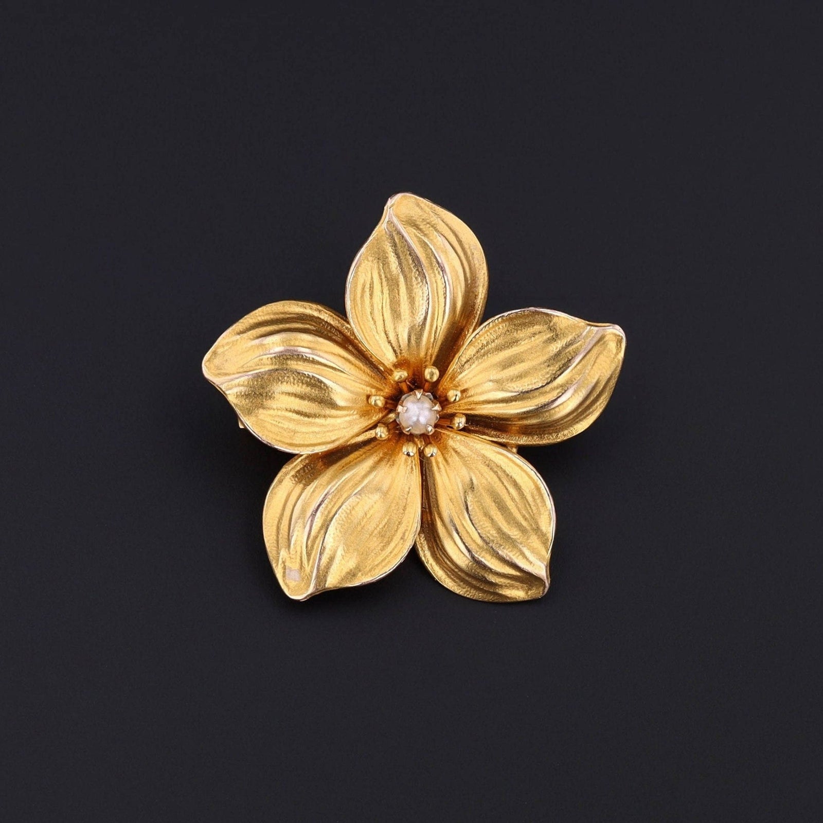 Gold Flower Brooch | Flower Pin - Trademark Antiques