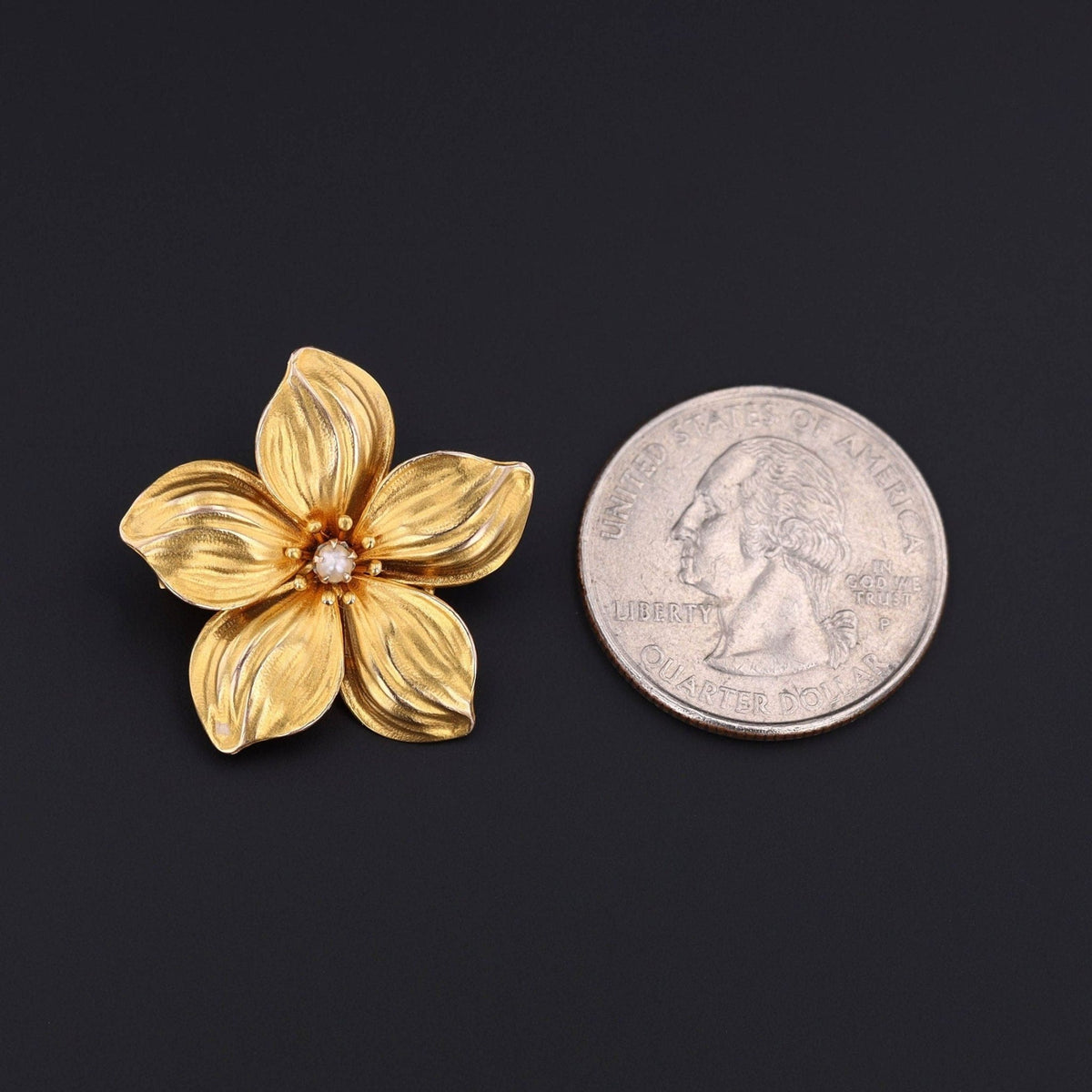 Gold Flower Brooch | Flower Pin - Trademark Antiques