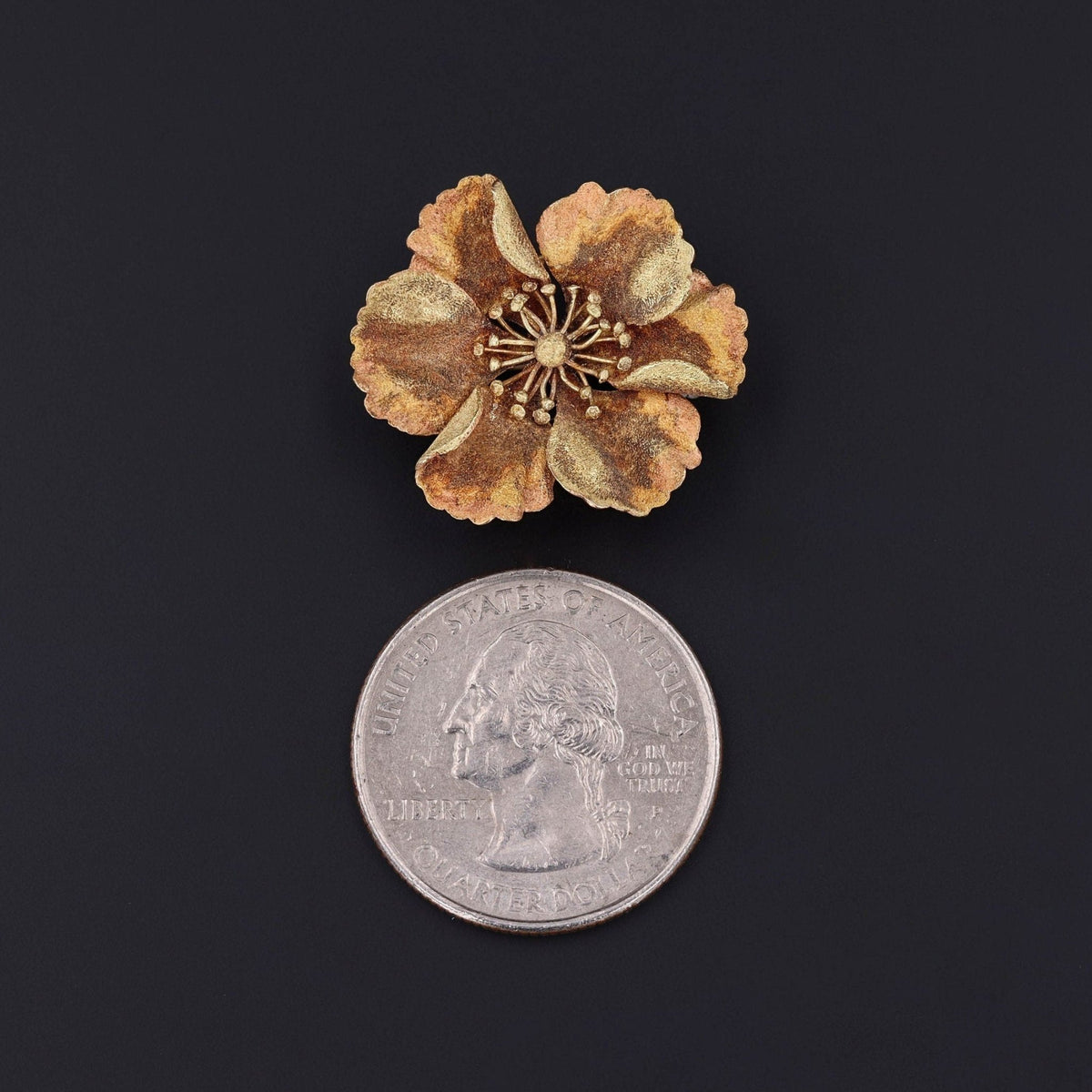 Gold Flower Brooch | Flower Pin - Trademark Antiques