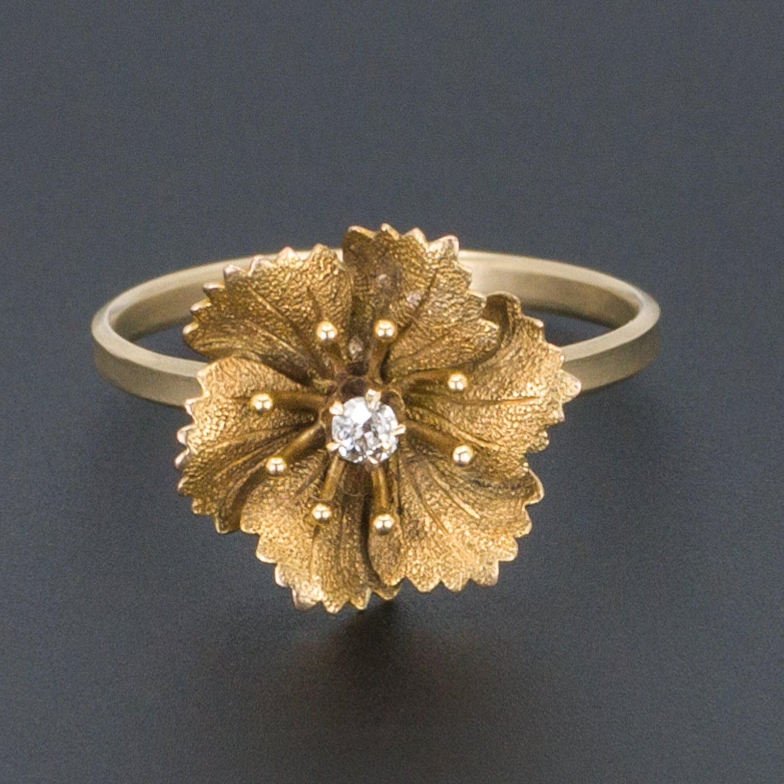 Gold Flower Ring | Diamond Flower Ring - Trademark Antiques