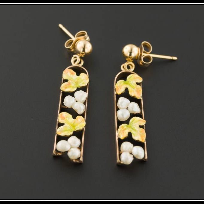 Gold Grape Dangle Earrings | Antique Pin Conversion Earrings - Trademark Antiques