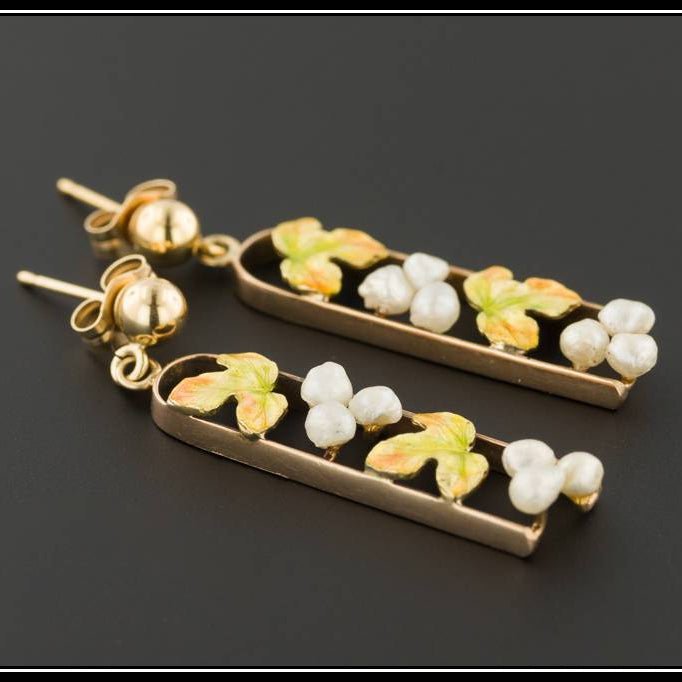 Gold Grape Dangle Earrings | Antique Pin Conversion Earrings - Trademark Antiques