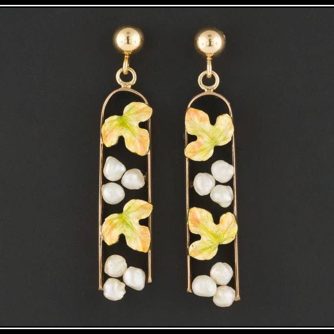 Gold Grape Dangle Earrings | Antique Pin Conversion Earrings - Trademark Antiques
