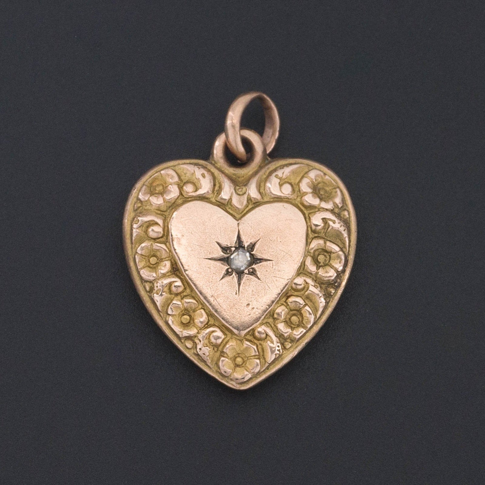 Gold Heart Charm | Antique Diamond Heart Charm or Pendant - Trademark Antiques