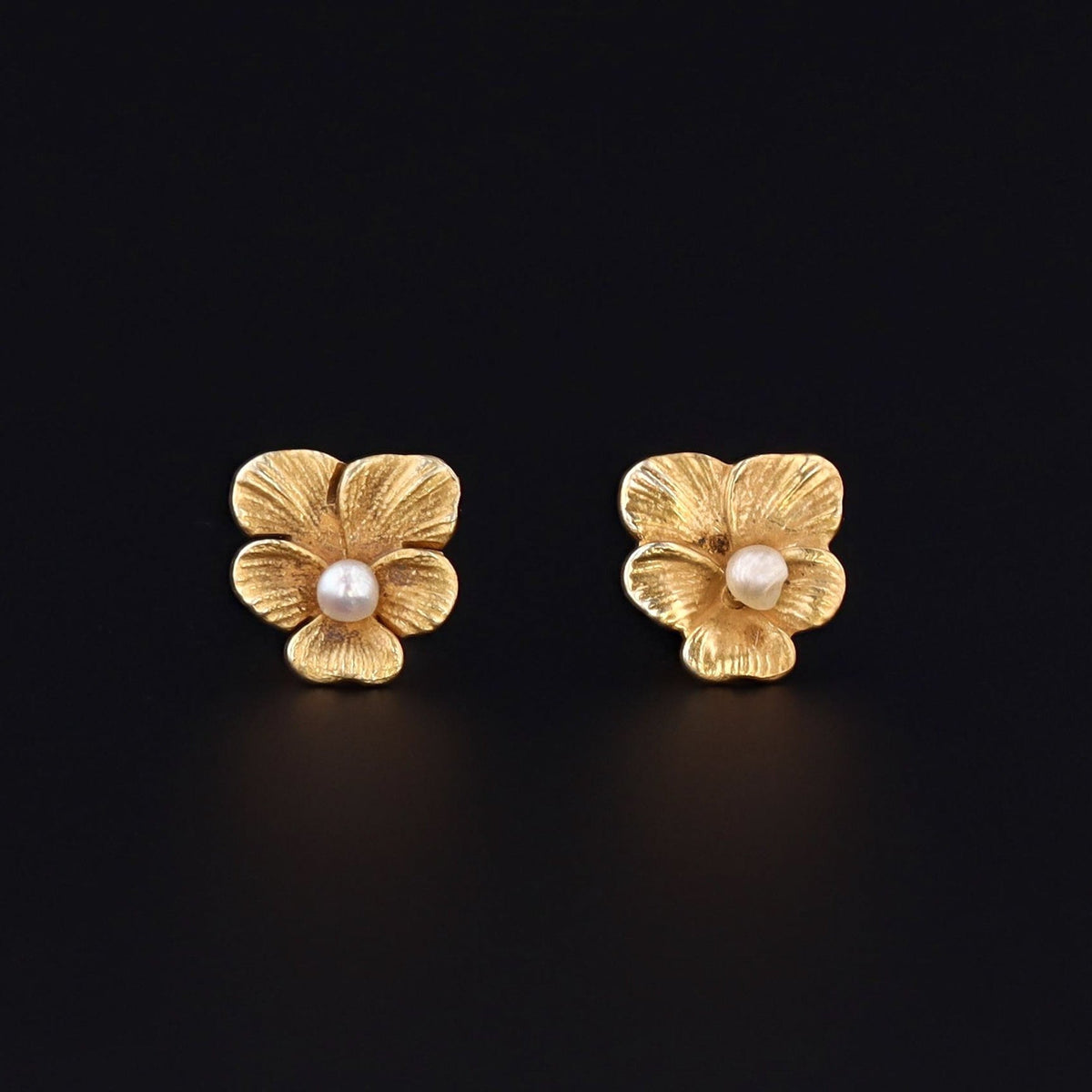 Gold Pansy Earrings | Antique Flower Earrings - Trademark Antiques