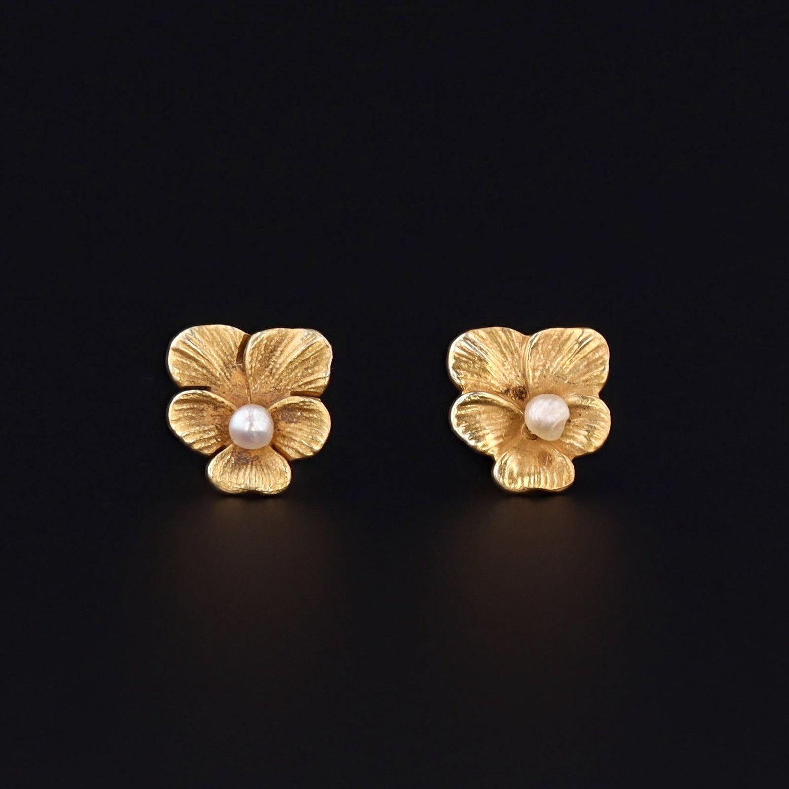 Gold Pansy Earrings | Antique Flower Earrings - Trademark Antiques