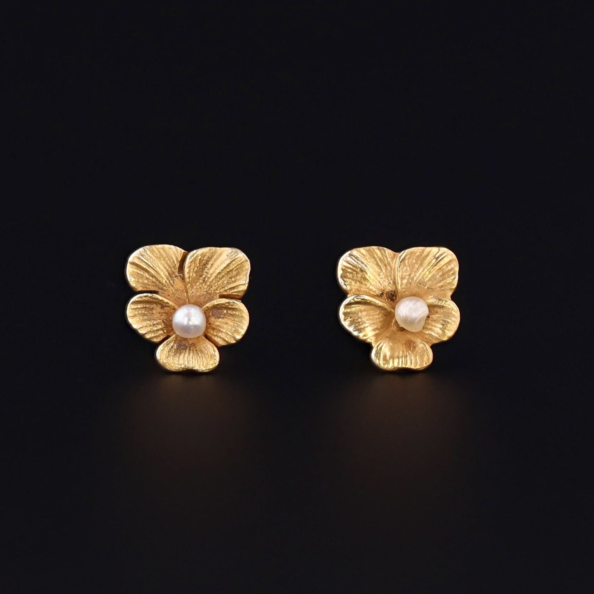 Gold Pansy Earrings | Antique Flower Earrings - Trademark Antiques