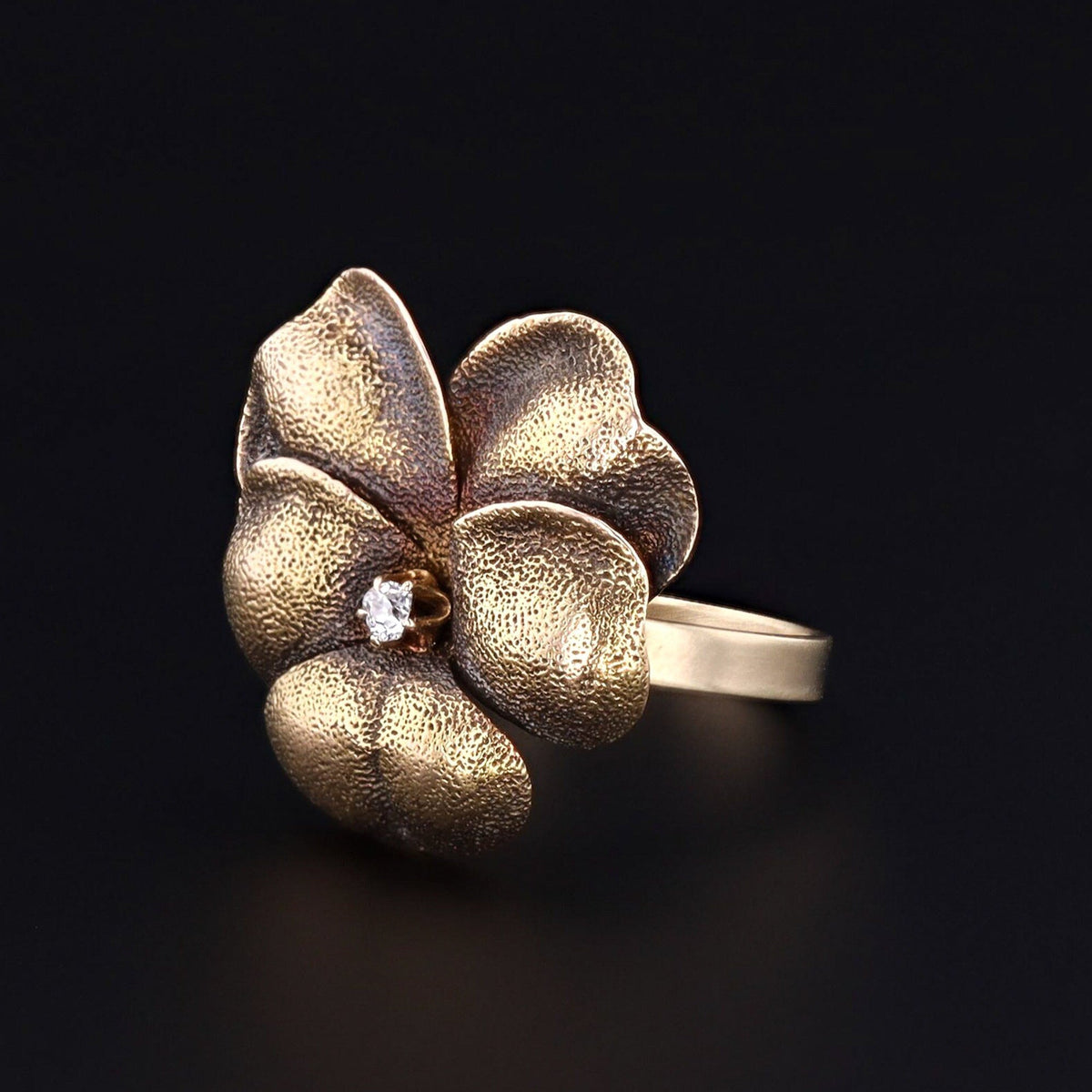 Gold Pansy Ring | Diamond Flower Ring - Trademark Antiques