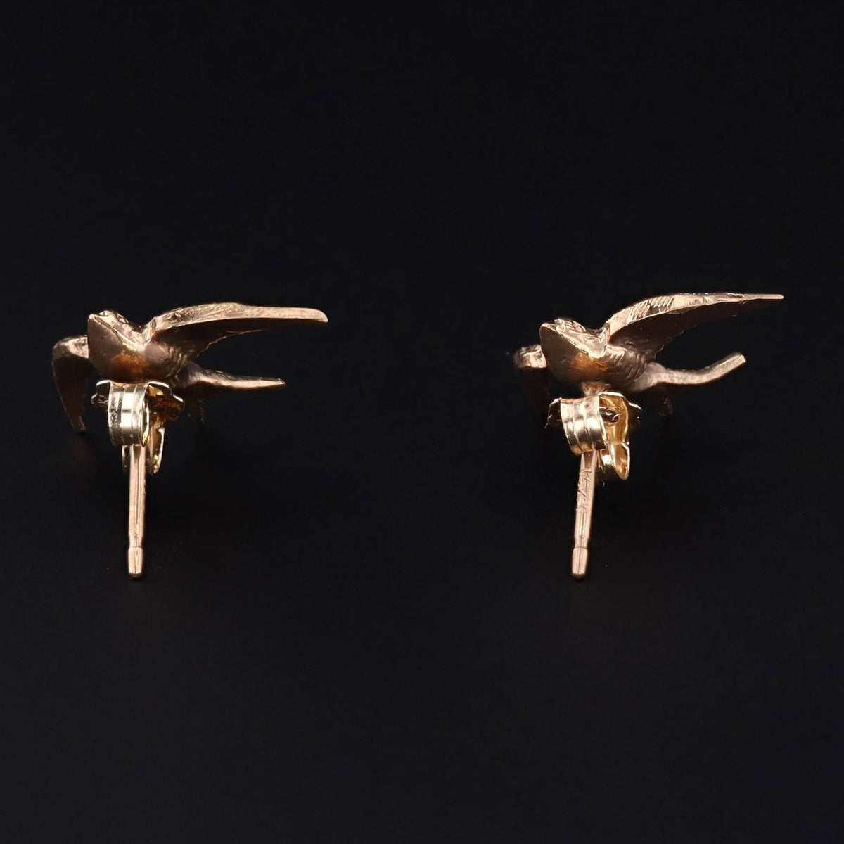 Gold Swallow Earrings | 14k Gold Swallow Bird Earrings - Trademark Antiques