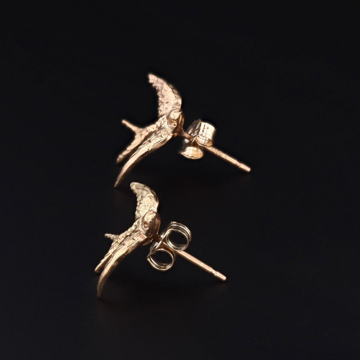 Gold Swallow Earrings | 14k Gold Swallow Bird Earrings - Trademark Antiques